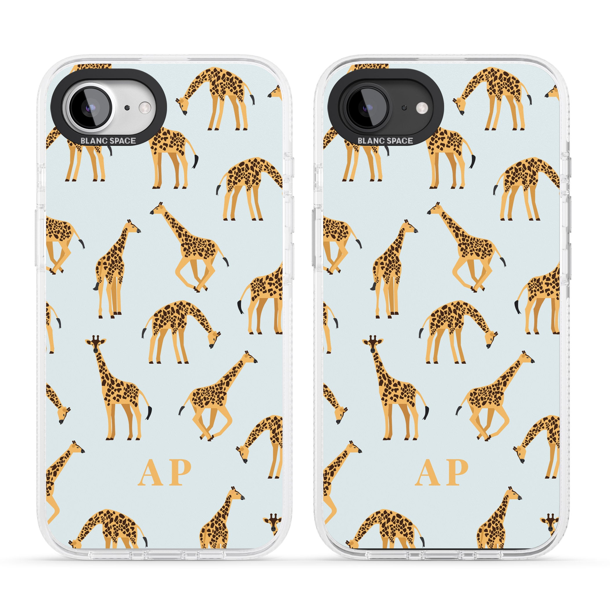 Personalised Safari Giraffe Pattern on Blue iPhone 16e Clear Case Impact Air - Blanc Space