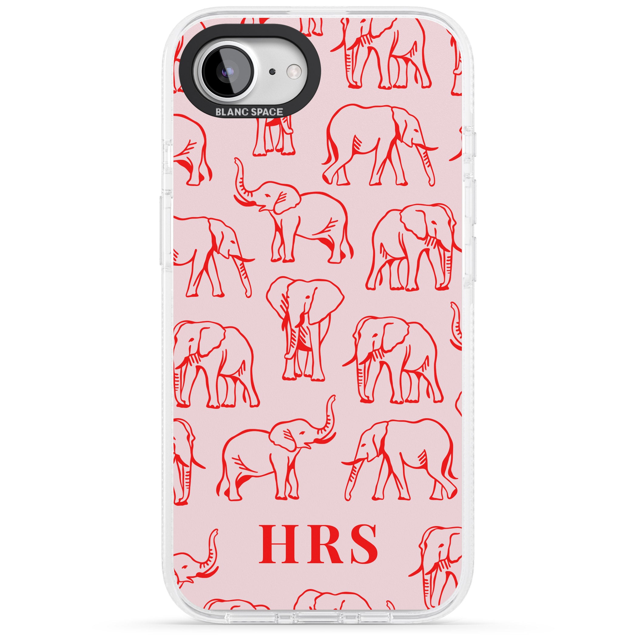 Personalised Red Elephant Outlines on Pink iPhone 16e Clear Case Impact Air - Blanc Space