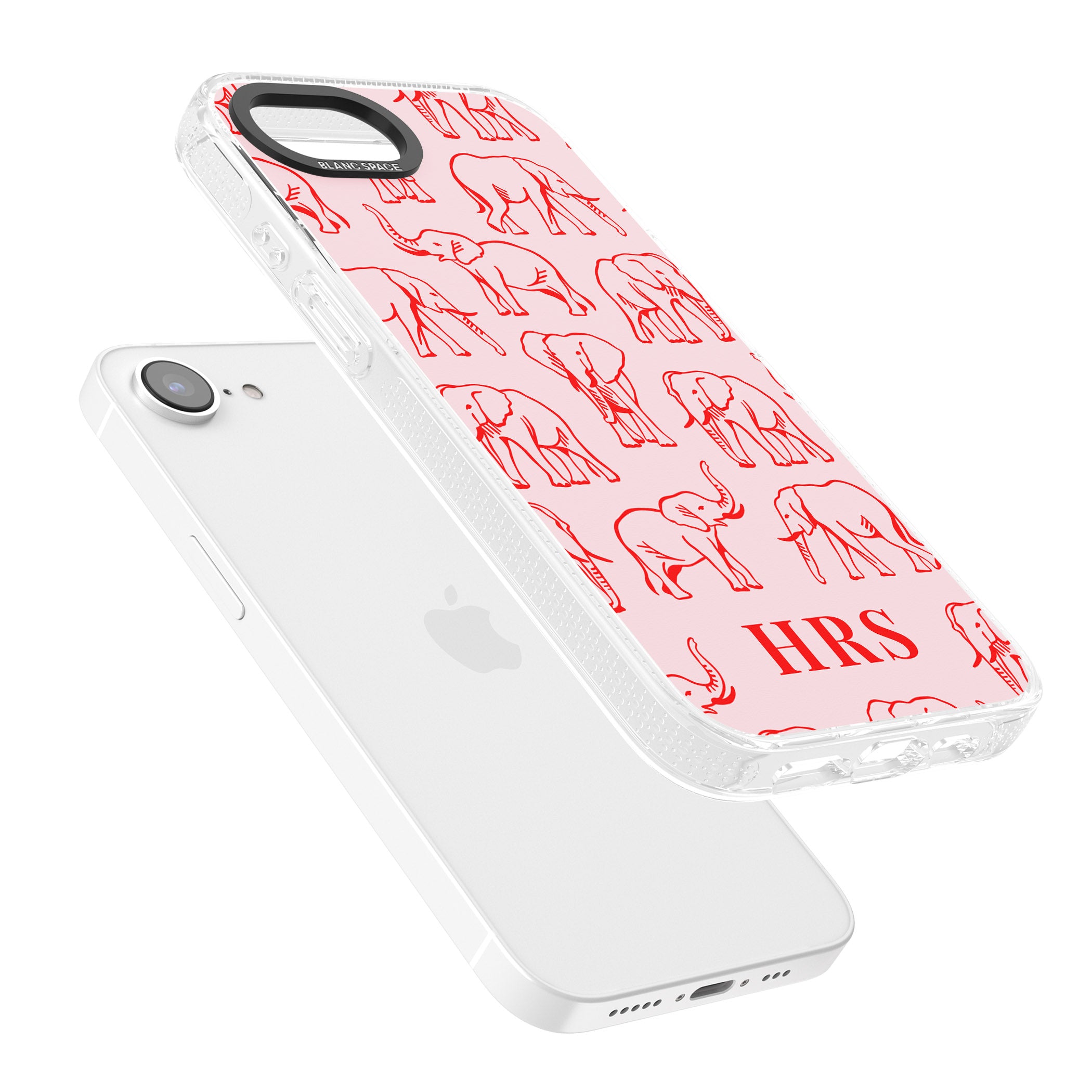 Personalised Red Elephant Outlines on Pink iPhone 16e Clear Case Impact Air - Blanc Space