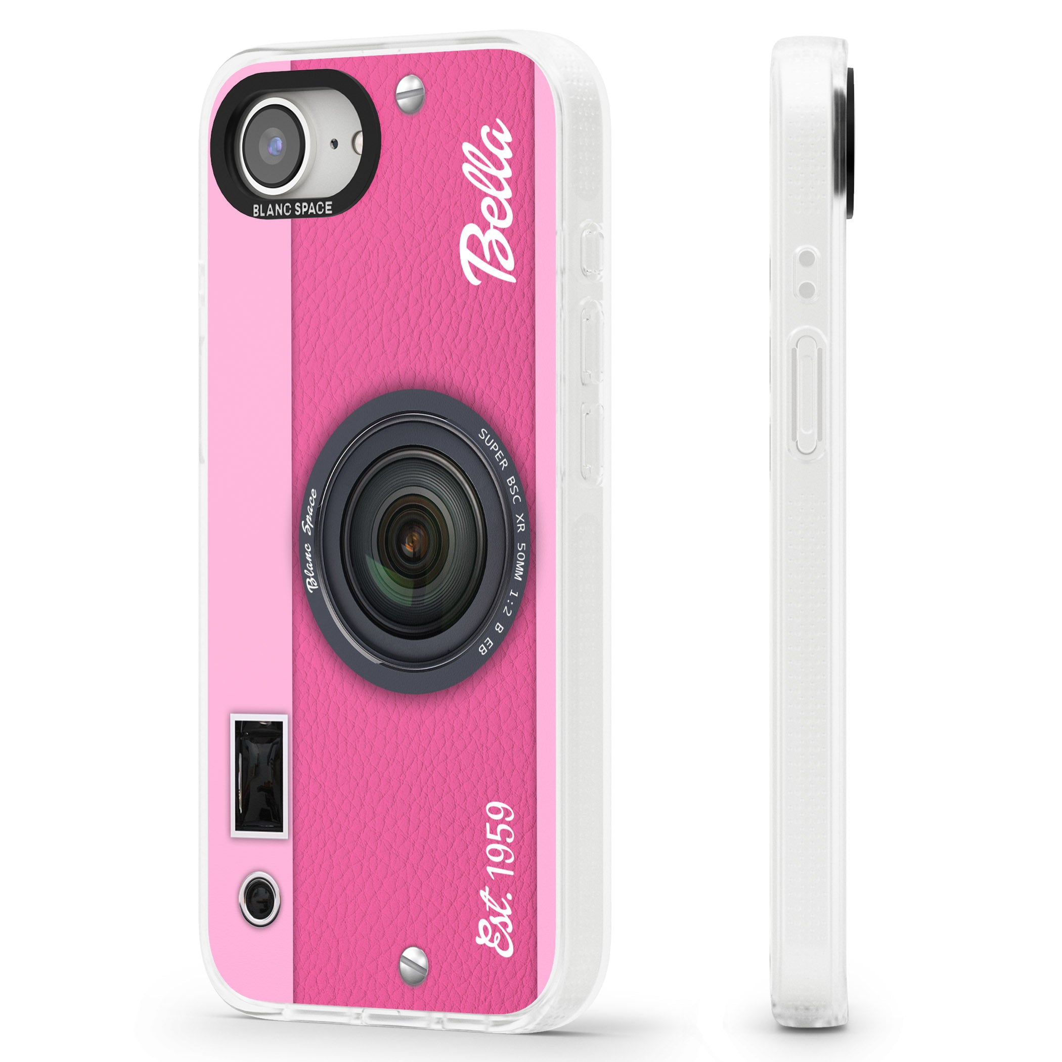 Personalised Pink Dream Camera iPhone 16e Clear Case Impact Air - Blanc Space