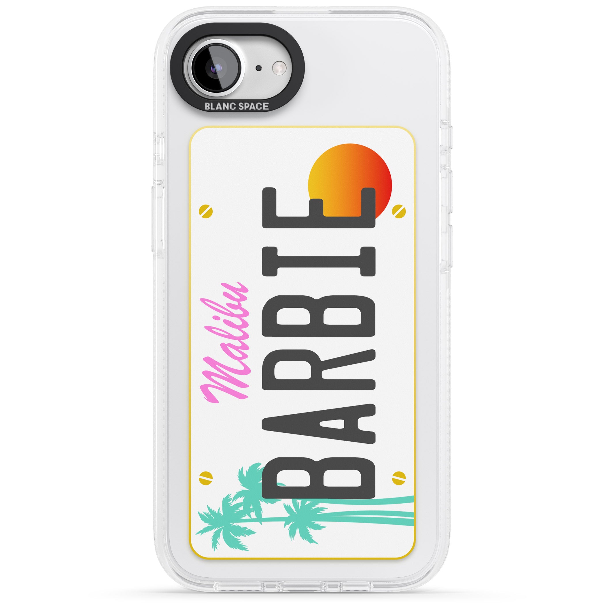 Personalised Malibu License Plate iPhone 16e Clear Case Impact Air - Blanc Space