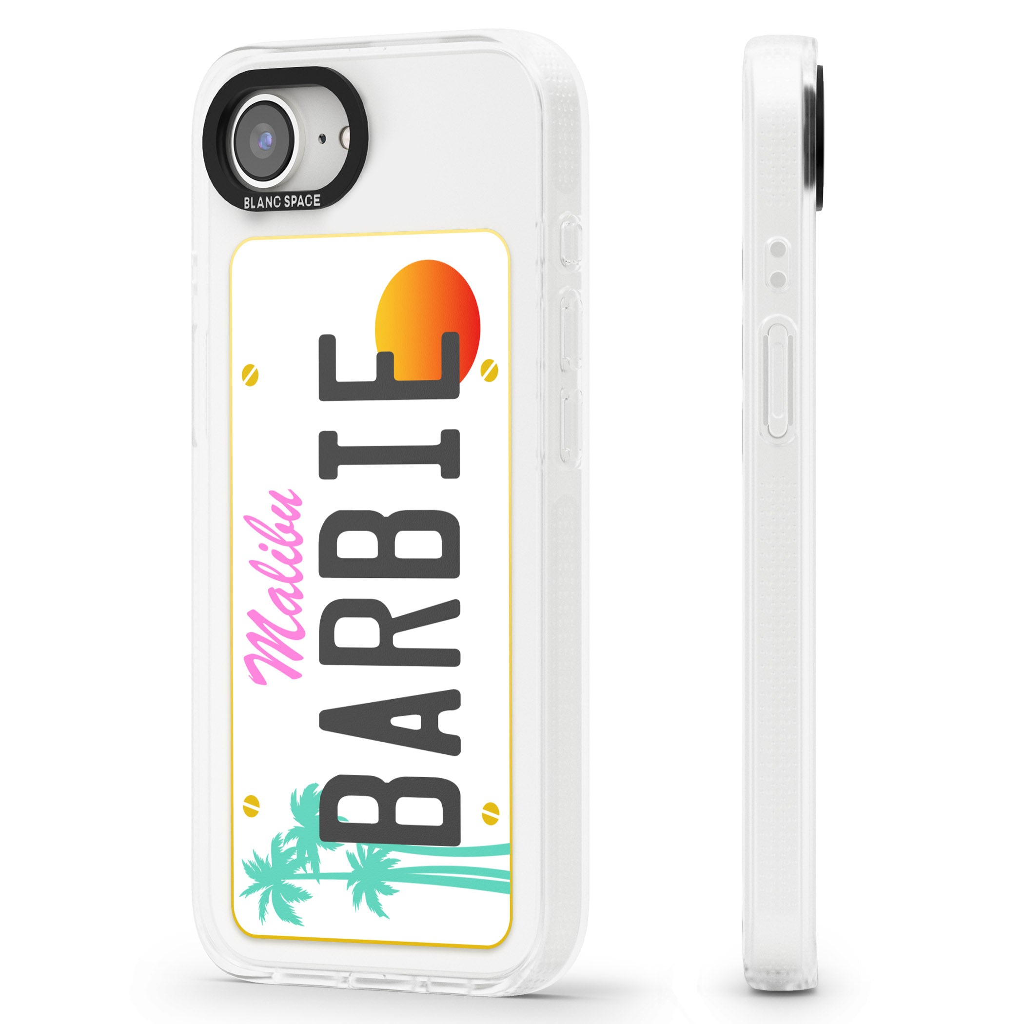 Personalised Malibu License Plate iPhone 16e Clear Case Impact Air - Blanc Space