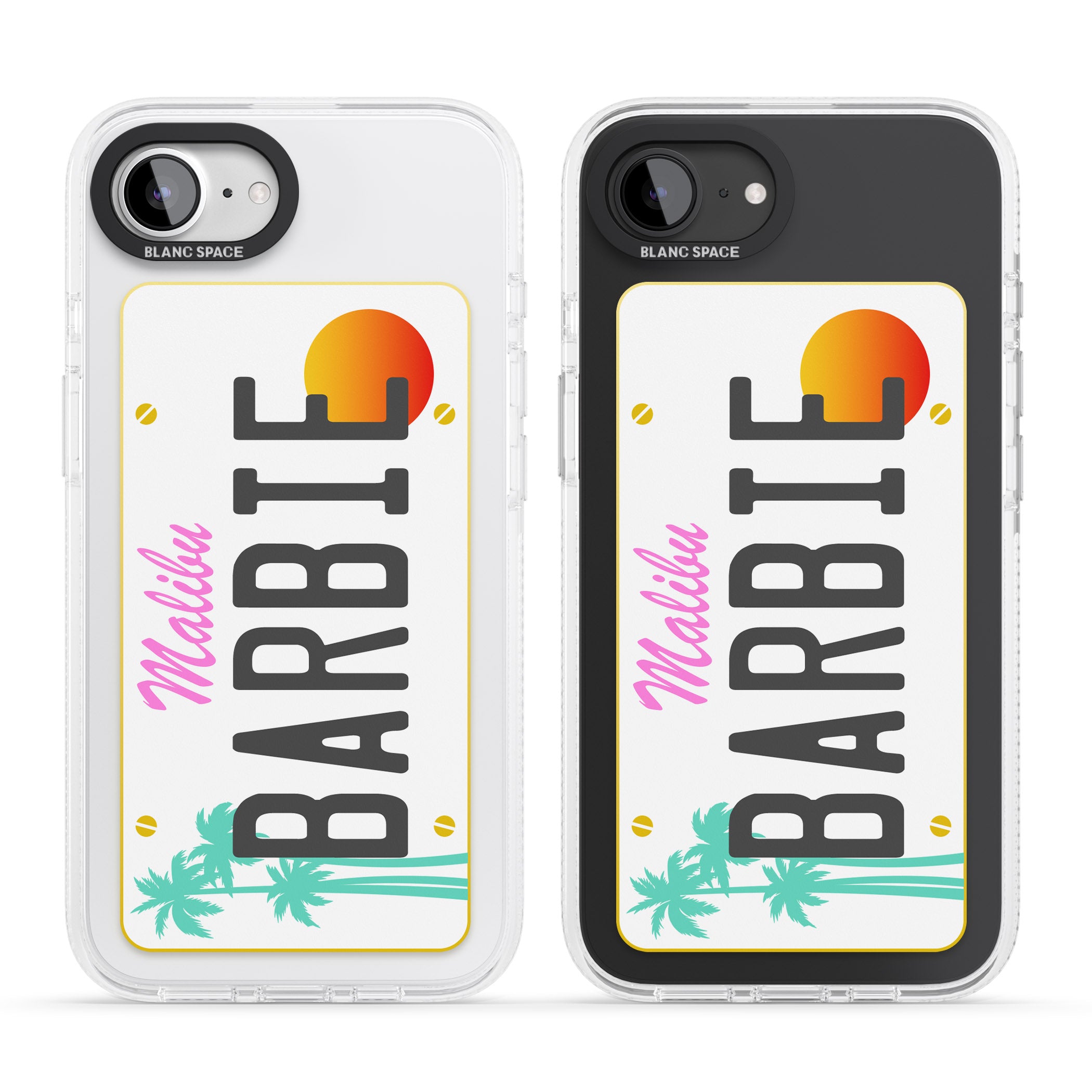 Personalised Malibu License Plate iPhone 16e Clear Case Impact Air - Blanc Space