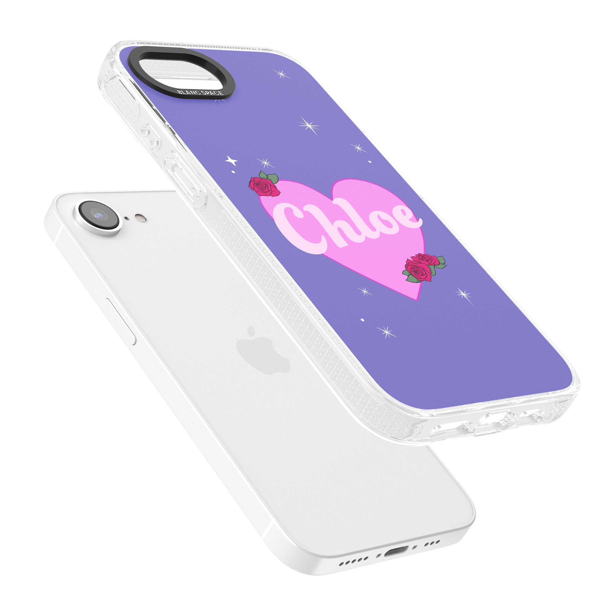 Personalised Glamorous Love Heart iPhone 16e Clear Case Impact Air - Blanc Space