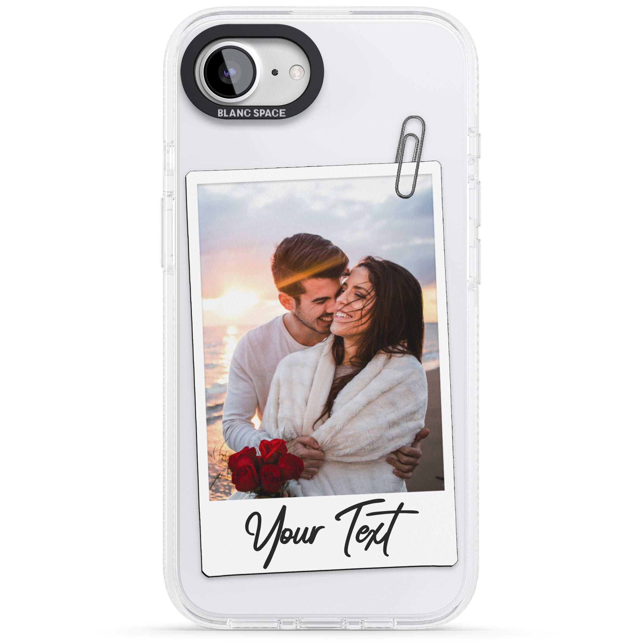 Personalised Instant Camera Photo iPhone 16e Clear Case Impact Air - Blanc Space