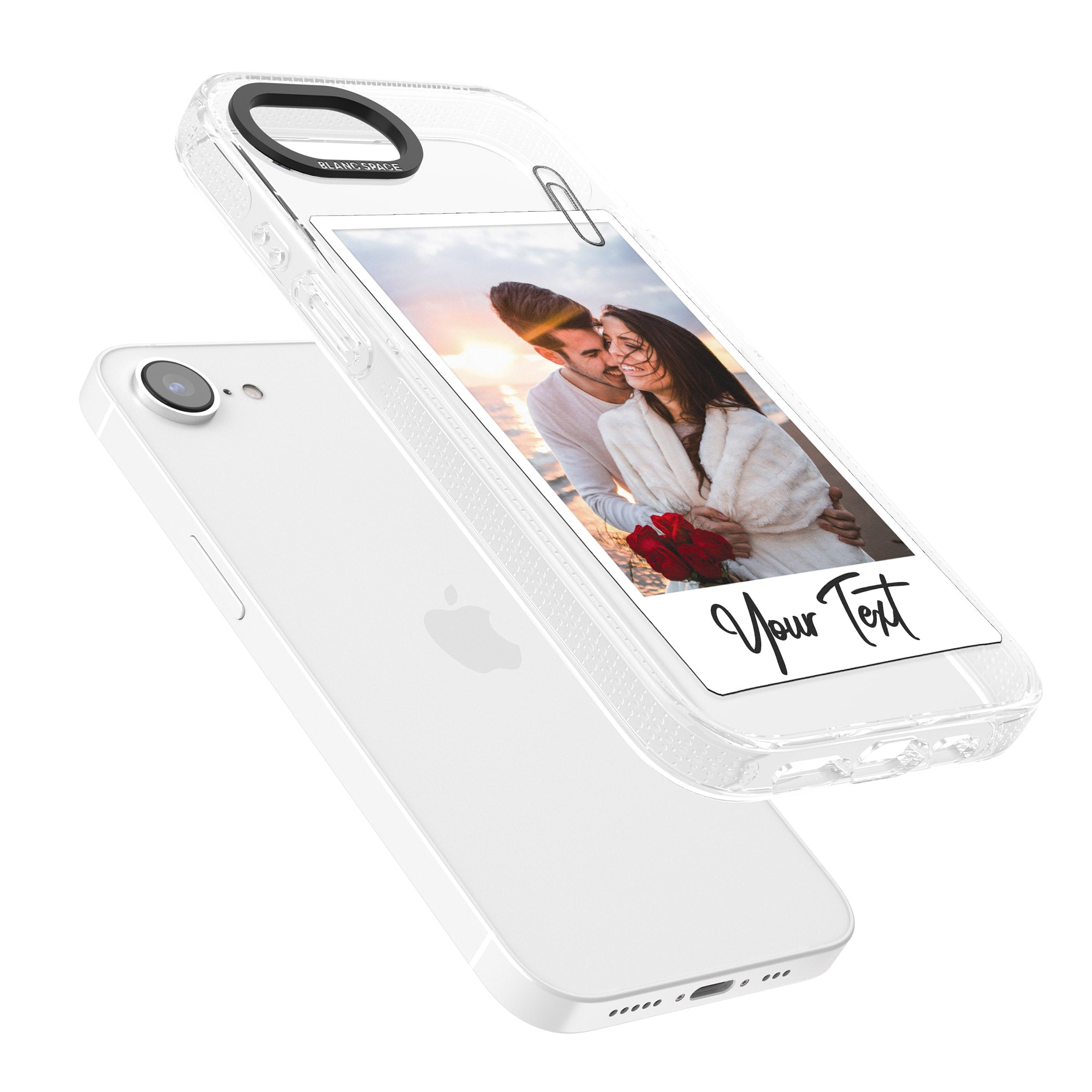 Personalised Instant Camera Photo iPhone 16e Clear Case Impact Air - Blanc Space
