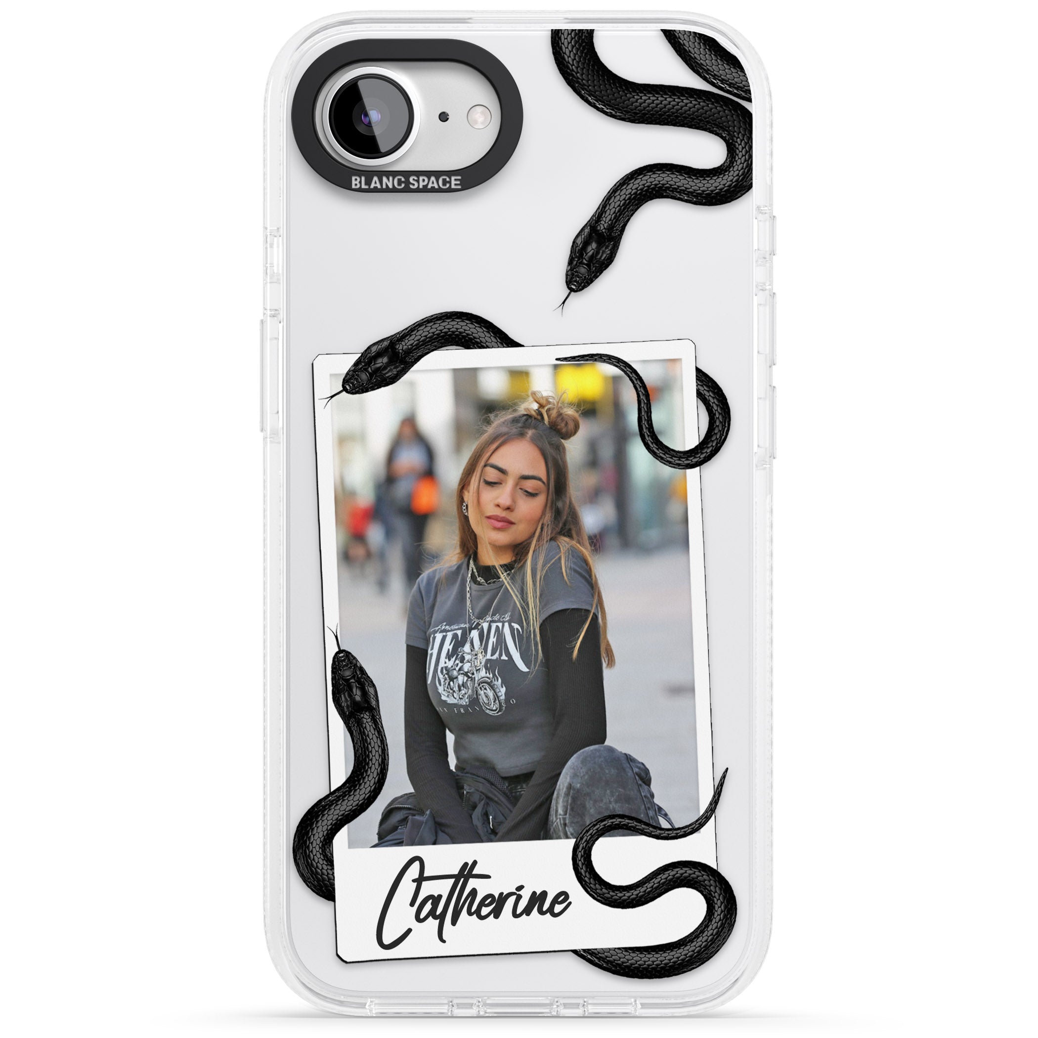 Personalised Snake Instant Photo iPhone 16e Clear Case Impact Air - Blanc Space