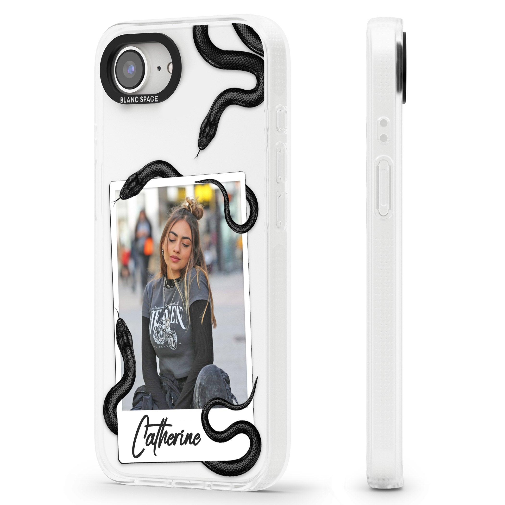 Personalised Snake Instant Photo iPhone 16e Clear Case Impact Air - Blanc Space