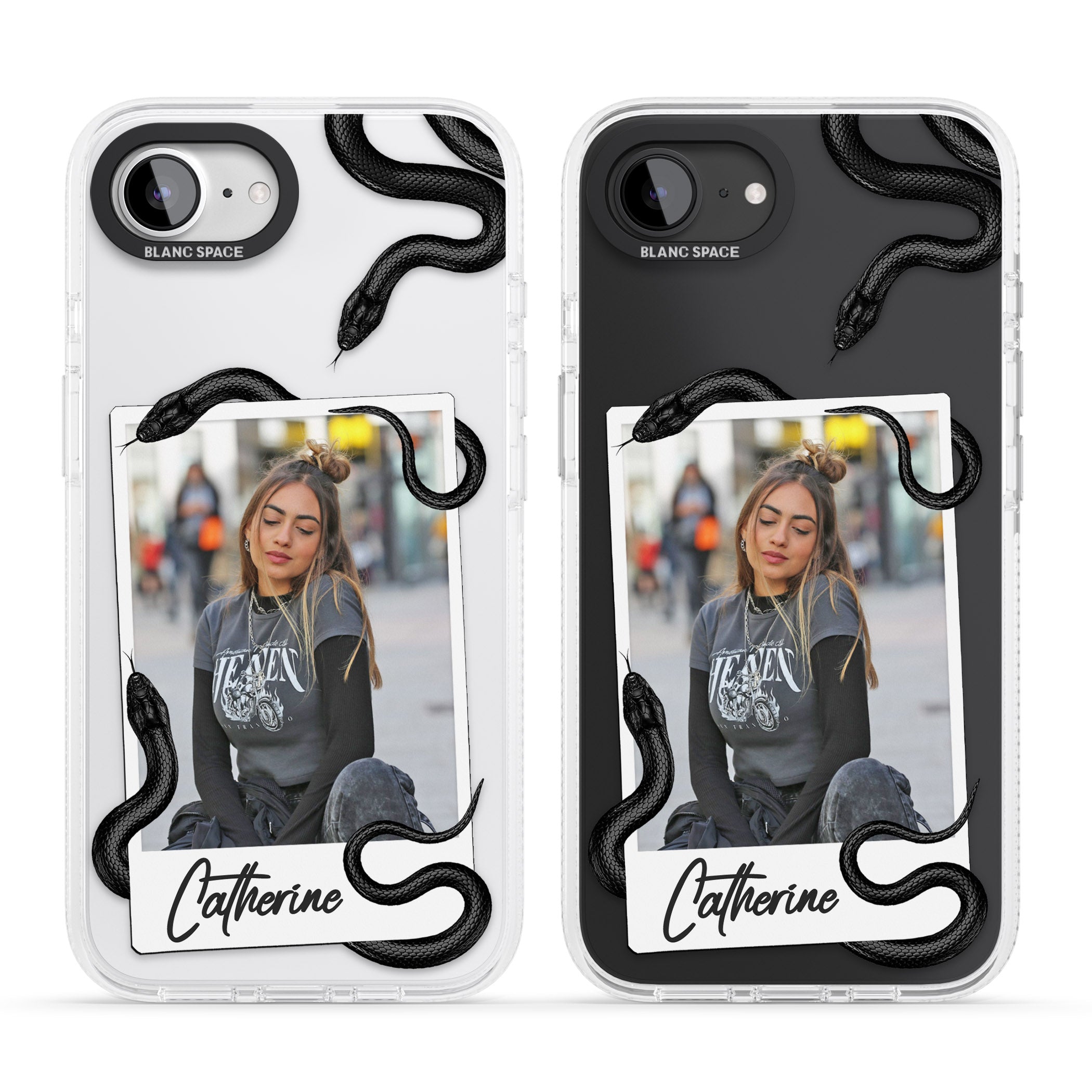 Personalised Snake Instant Photo iPhone 16e Clear Case Impact Air - Blanc Space