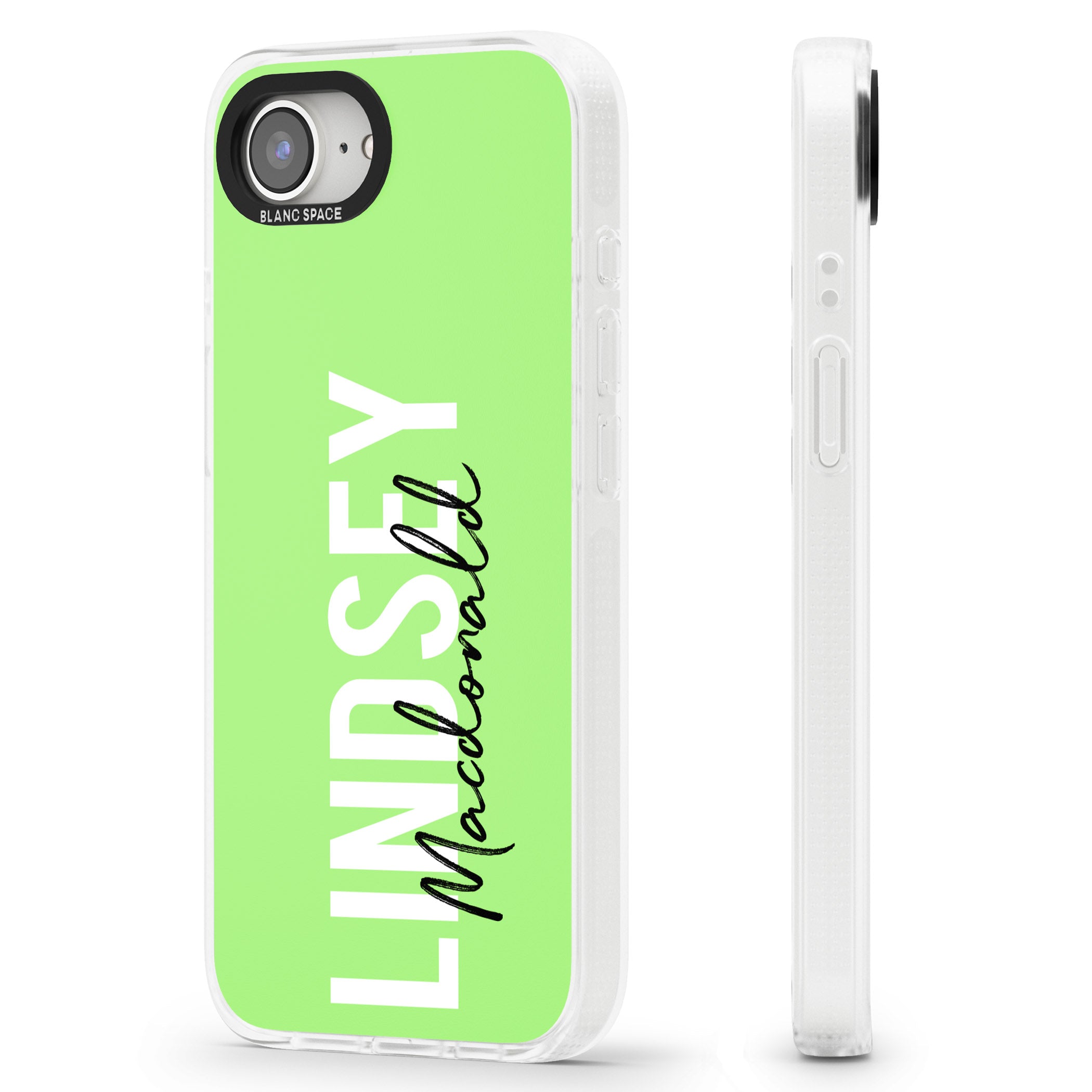 Personalised Bold Name: Lime iPhone 16e Clear Case Impact Air - Blanc Space