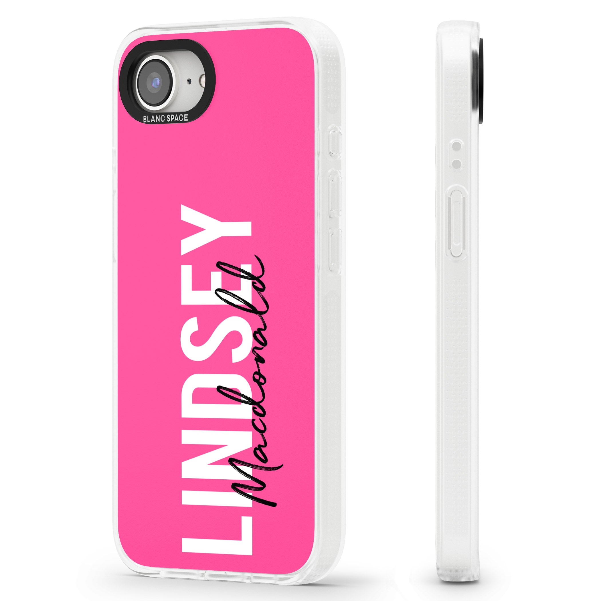 Personalised Bold Name: Pink iPhone 16e Clear Case Impact Air - Blanc Space