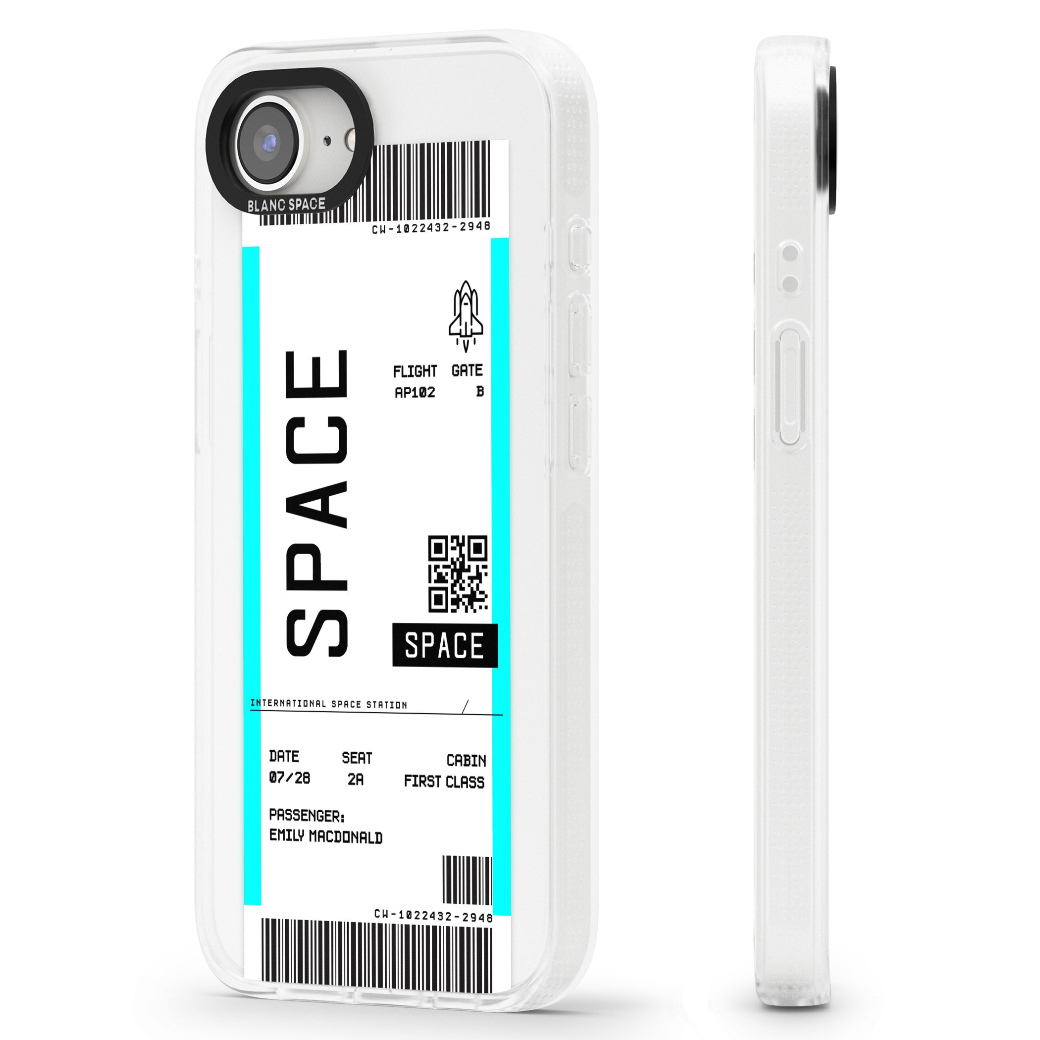 Personalised Space Space Travel Ticket iPhone 16e Clear Case Impact Air - Blanc Space