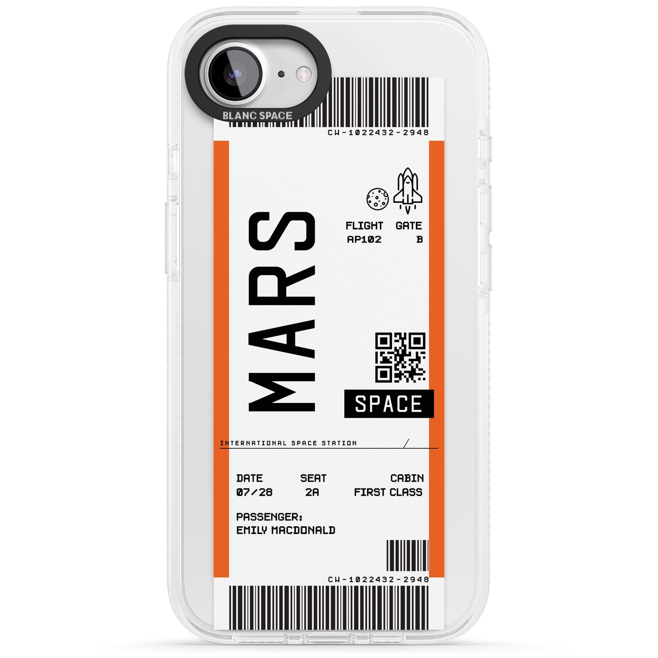 Personalised Mars Space Travel Ticket iPhone 16e Clear Case Impact Air - Blanc Space