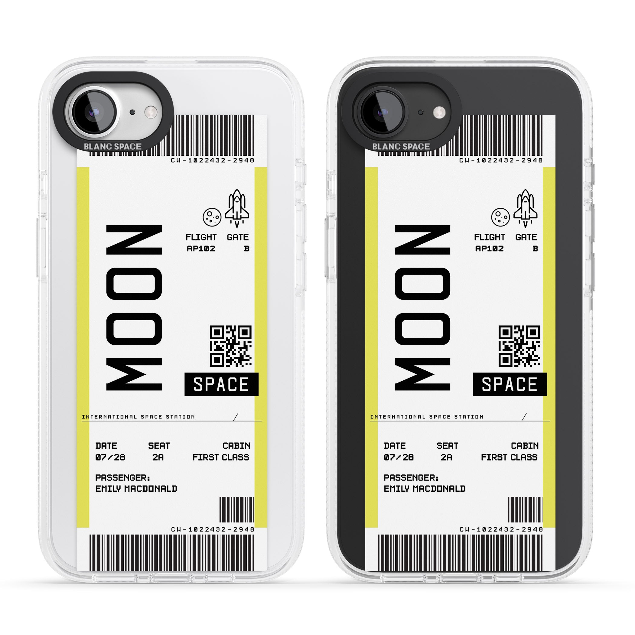 Personalised Moon Space Travel Ticket iPhone 16e Clear Case Impact Air - Blanc Space