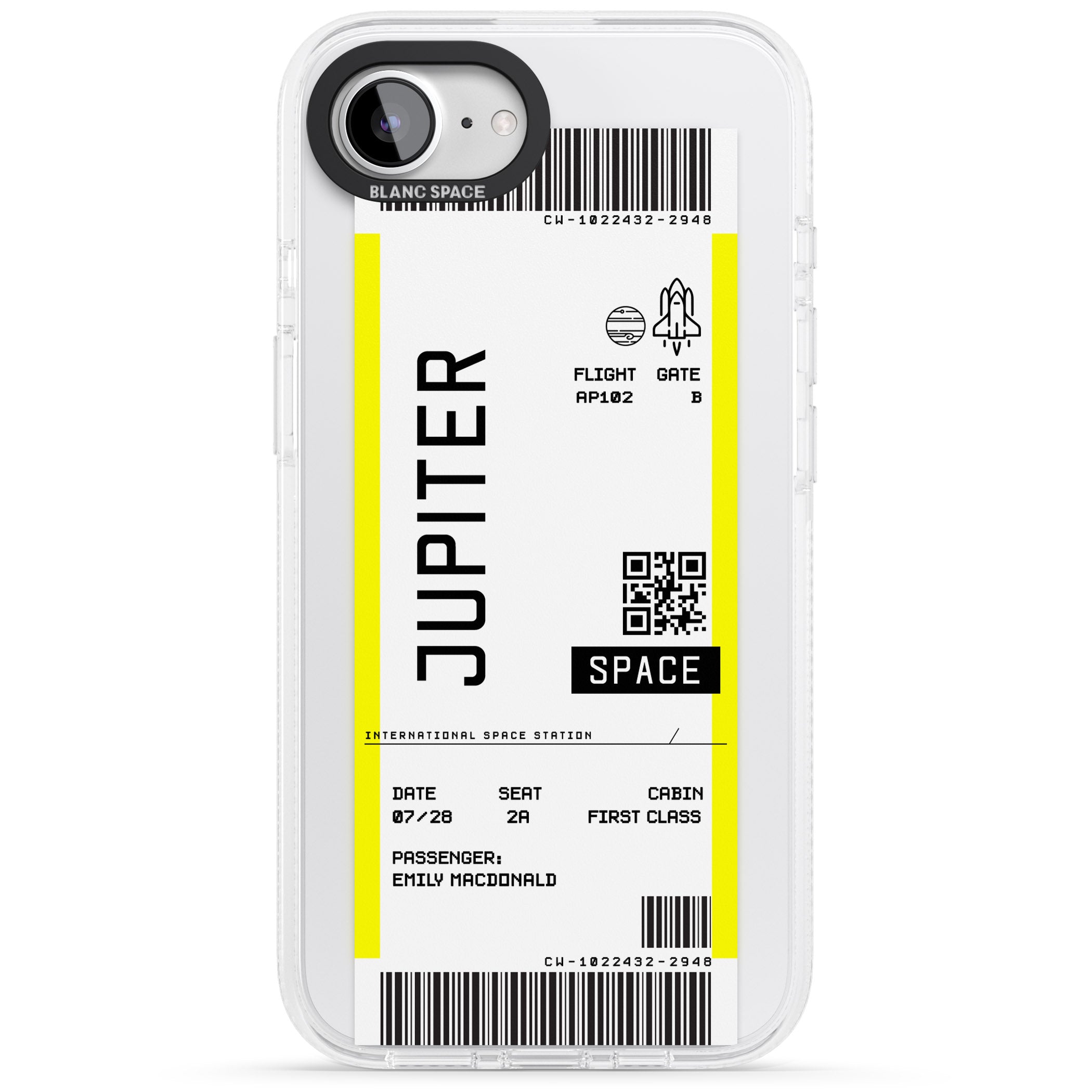 Personalised Jupiter Travel Ticket iPhone 16e Clear Case Impact Air - Blanc Space