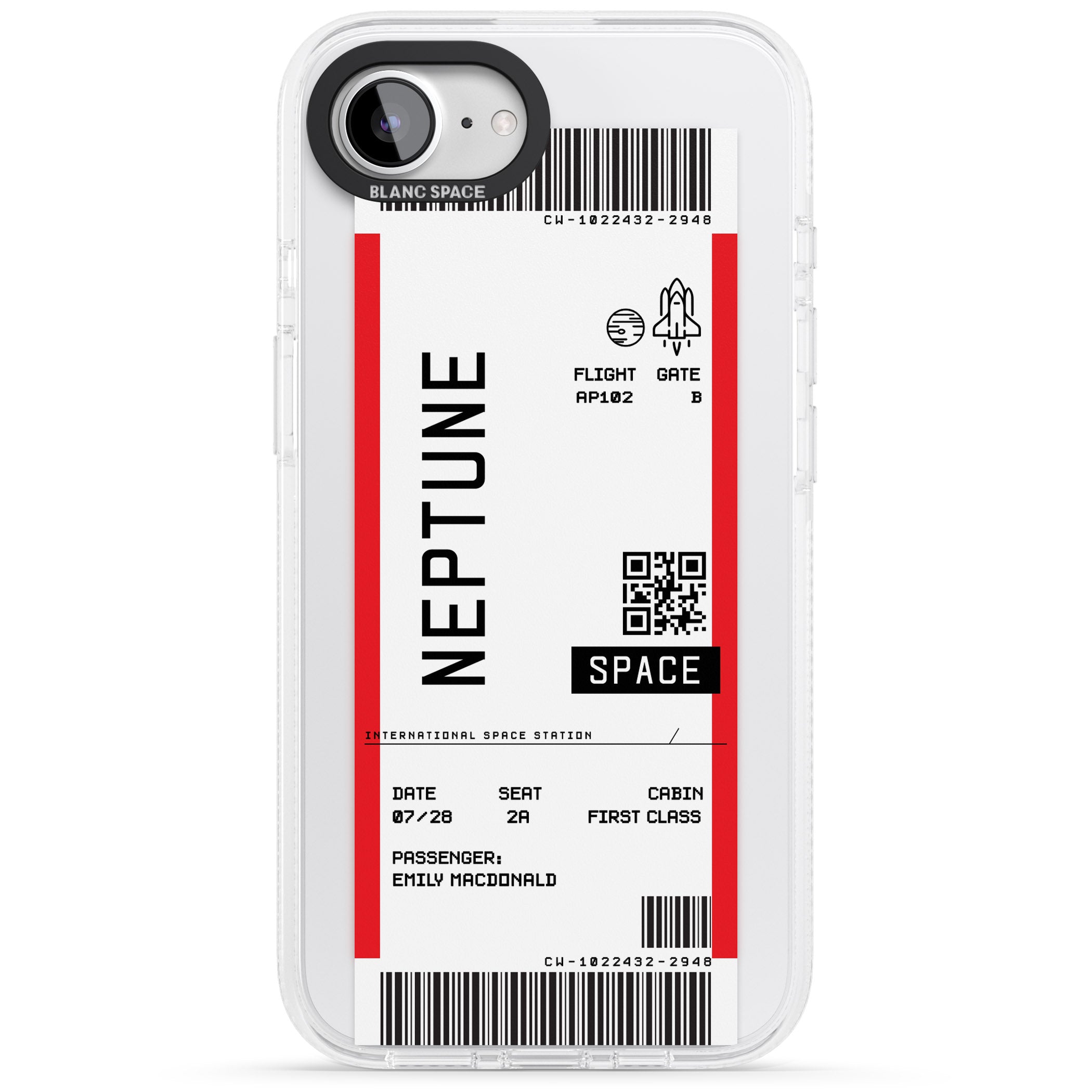 Personalised Neptune Space Travel Ticket iPhone 16e Clear Case Impact Air - Blanc Space