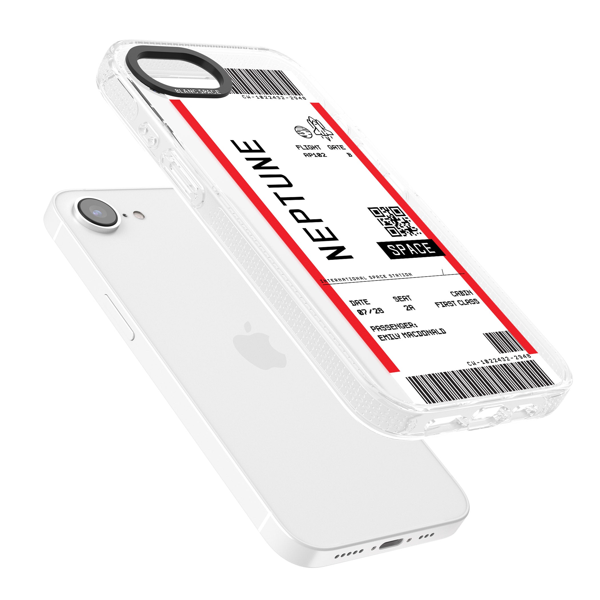 Personalised Neptune Space Travel Ticket iPhone 16e Clear Case Impact Air - Blanc Space