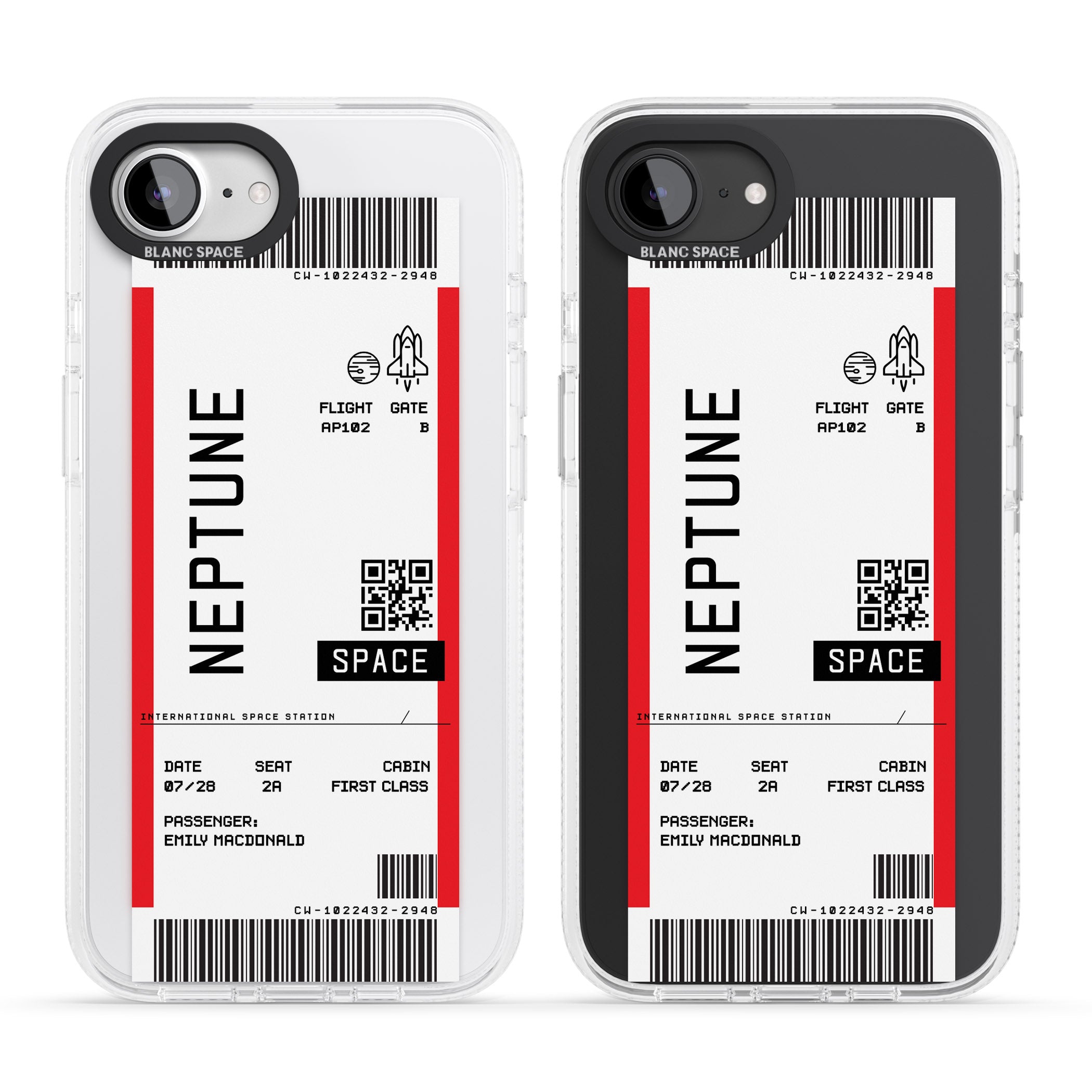 Personalised Neptune Space Travel Ticket iPhone 16e Clear Case Impact Air - Blanc Space