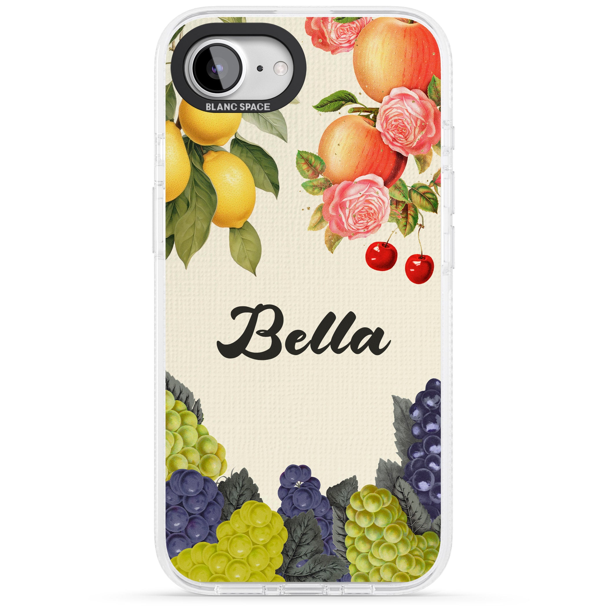Personalised Vintage Fruits iPhone 16e Clear Case Impact Air - Blanc Space