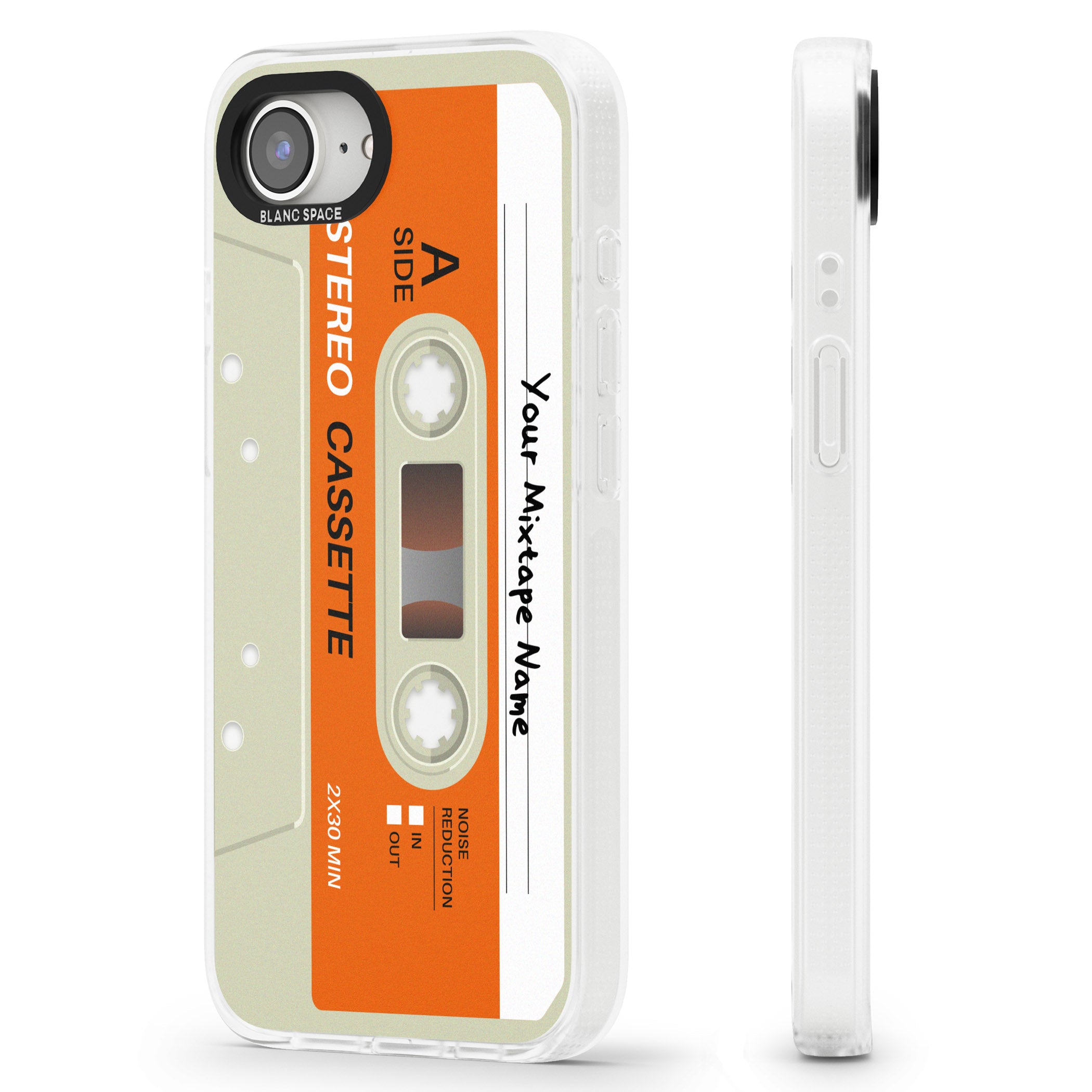 Personalised Classic Cassette iPhone 16e Clear Case Impact Air - Blanc Space