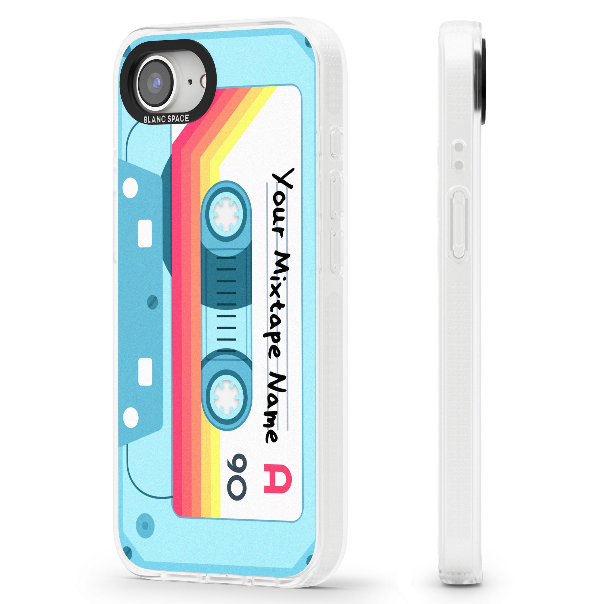 Personalised Sporty Cassette iPhone 16e Clear Case Impact Air - Blanc Space