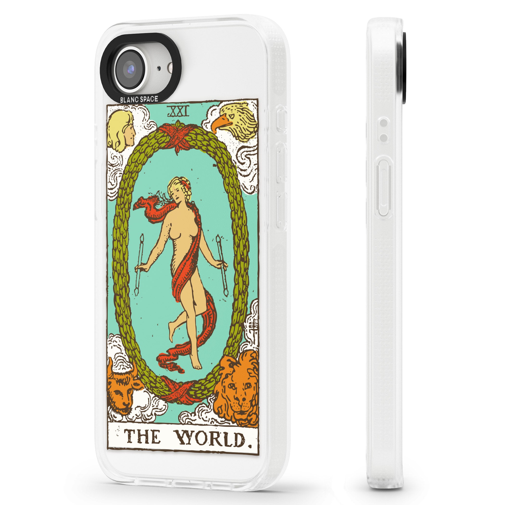 Personalised The World Tarot Card - Colour iPhone 16e Clear Case Impact Air - Blanc Space