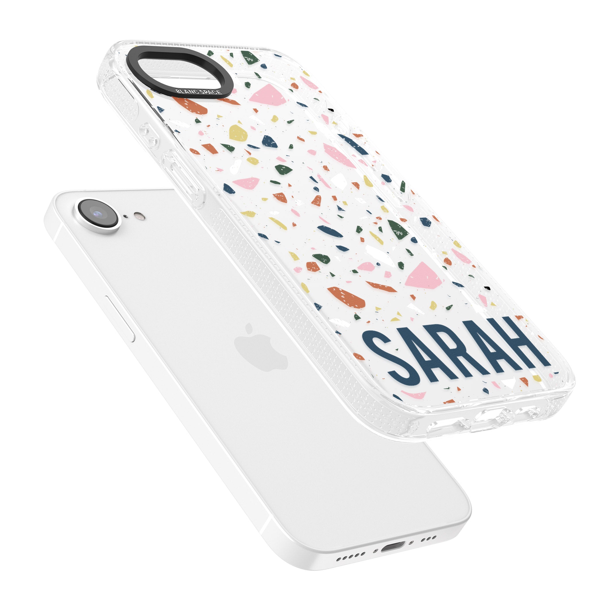 Personalised Terrazzo iPhone 16e Clear Case Impact Air - Blanc Space