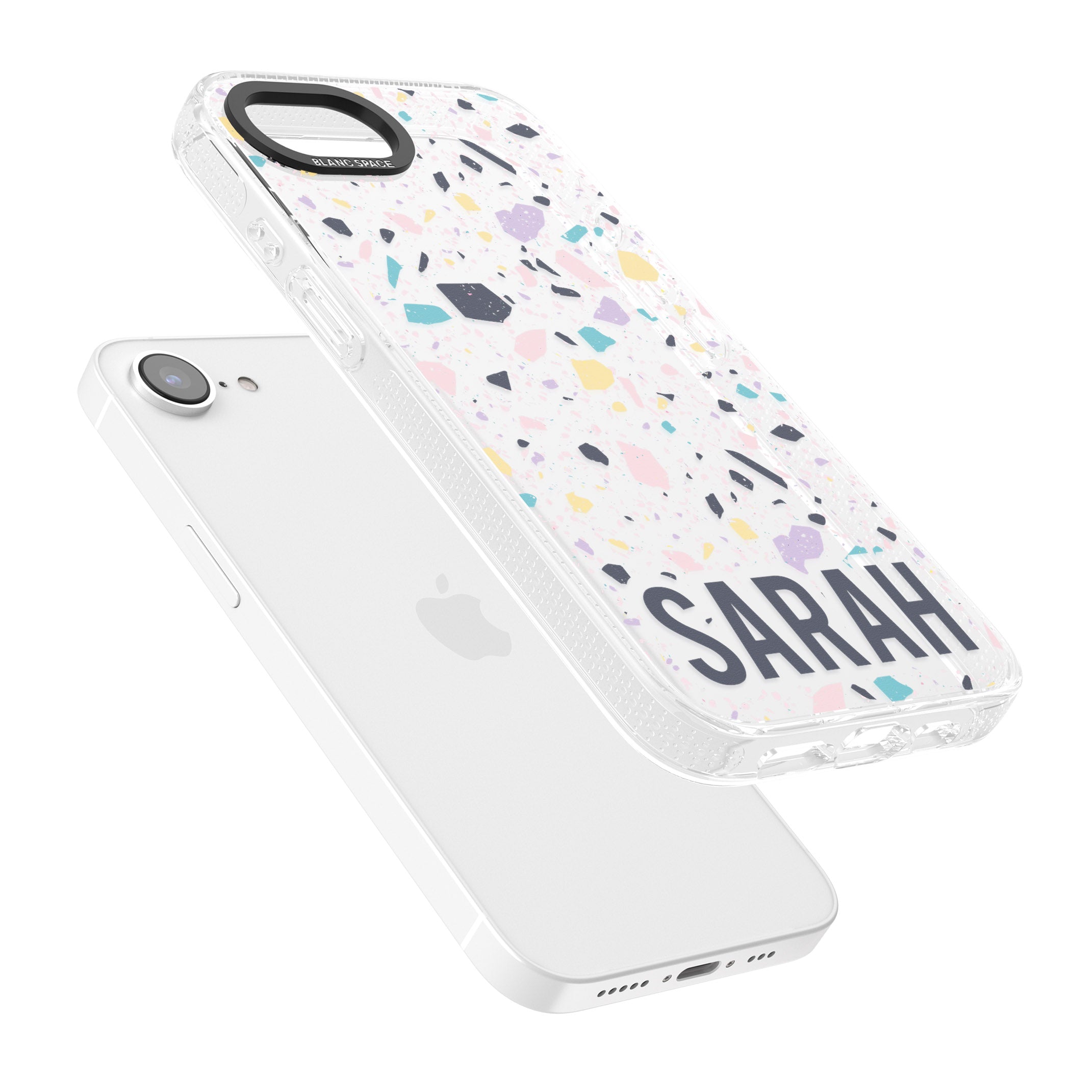 Personalised Terrazzo - Pink, Purple, Blue iPhone 16e Clear Case Impact Air - Blanc Space