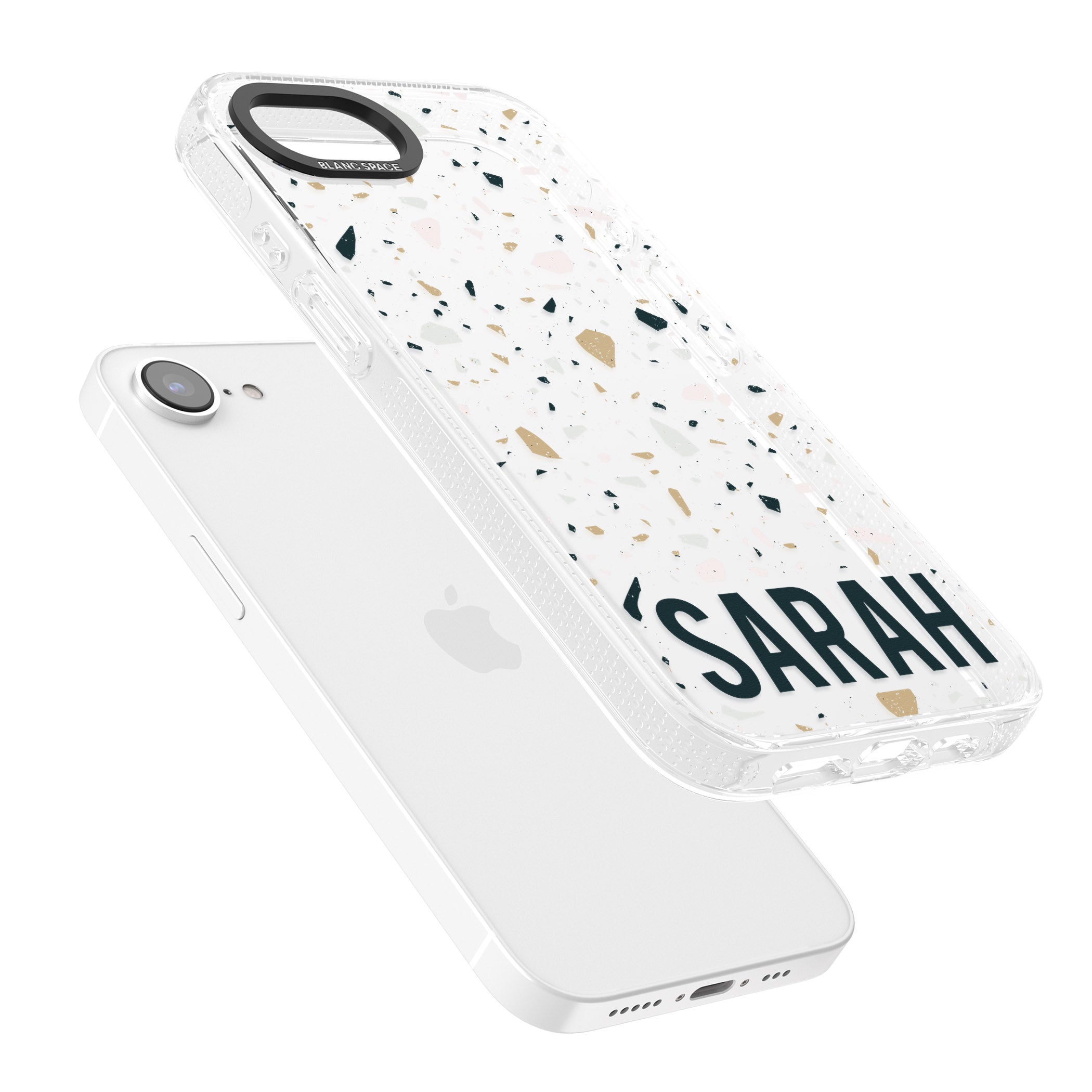 Personalised Terrazzo - Blue, Pink, Brown iPhone 16e Clear Case Impact Air - Blanc Space