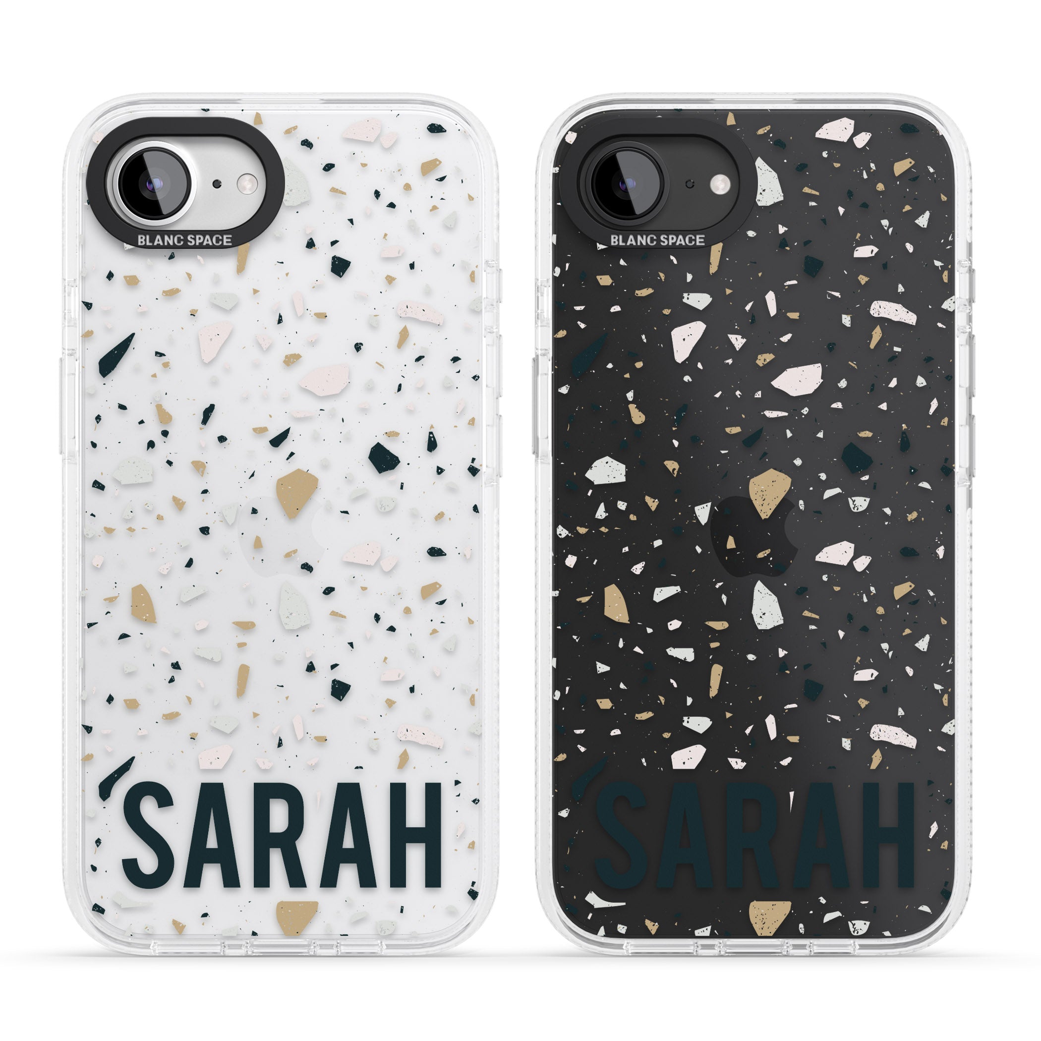 Personalised Terrazzo - Blue, Pink, Brown iPhone 16e Clear Case Impact Air - Blanc Space