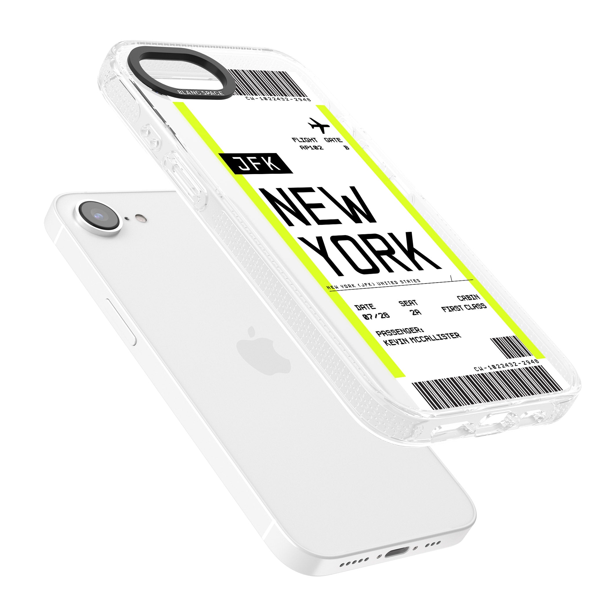Personalised New York Boarding Pass iPhone 16e Clear Case Impact Air - Blanc Space