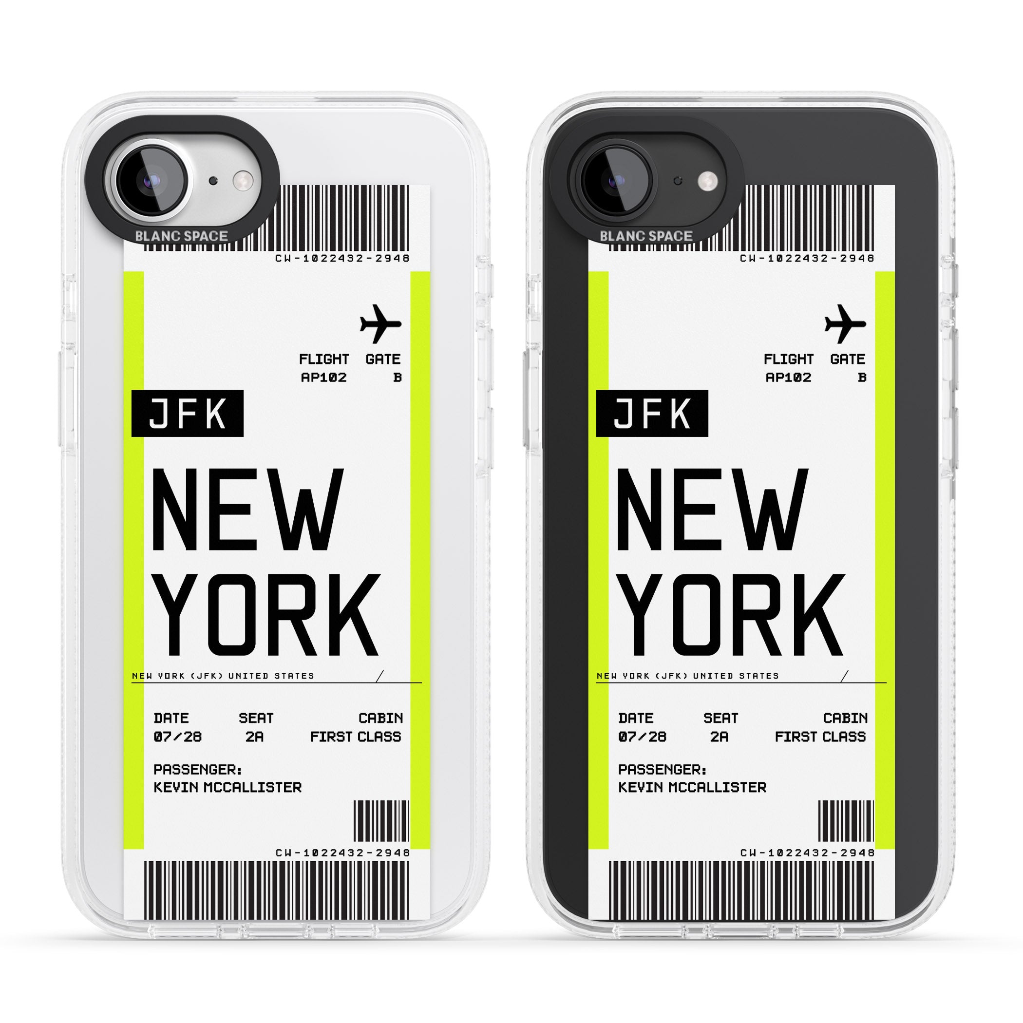 Personalised New York Boarding Pass iPhone 16e Clear Case Impact Air - Blanc Space