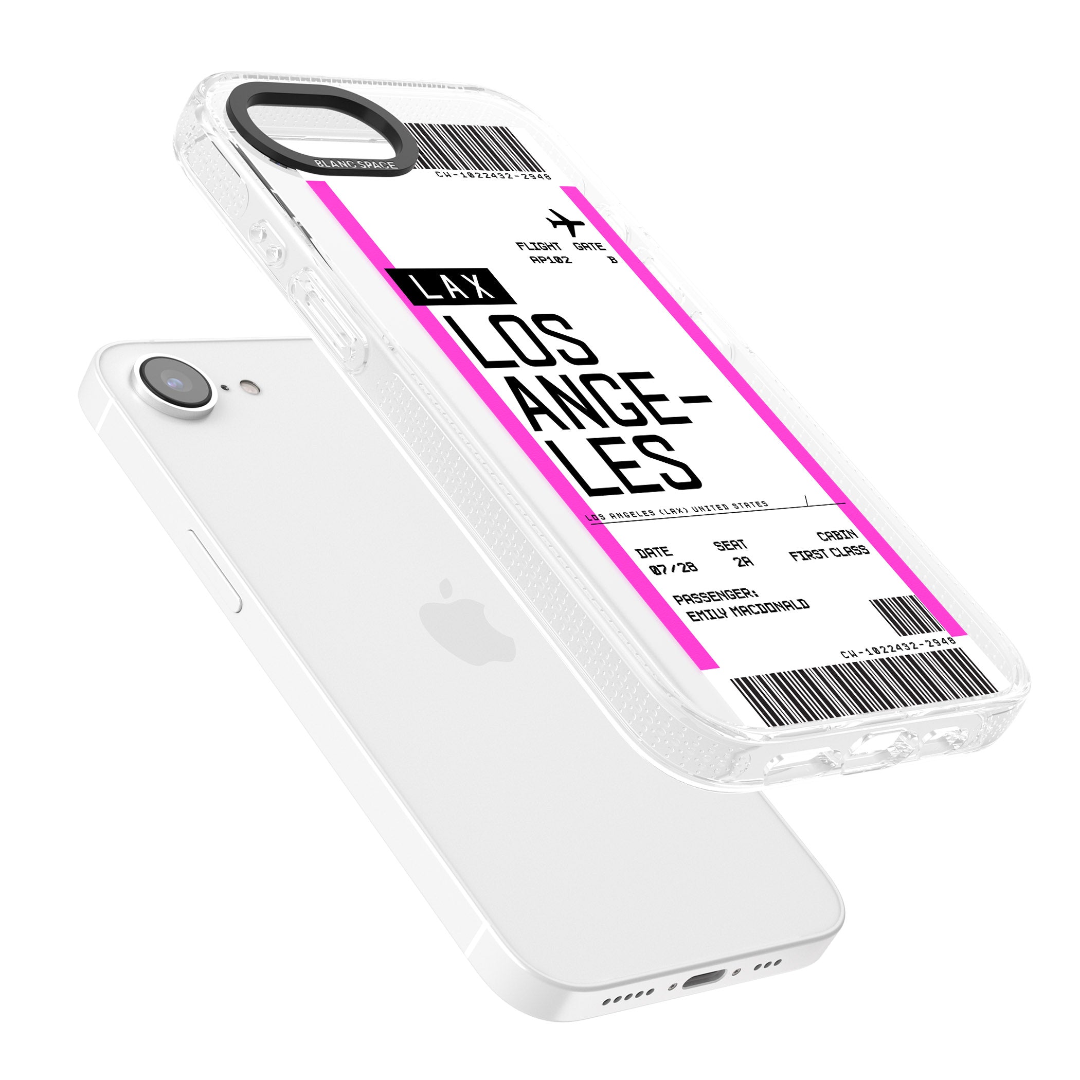 Personalised Los Angeles Boarding Pass iPhone 16e Clear Case Impact Air - Blanc Space