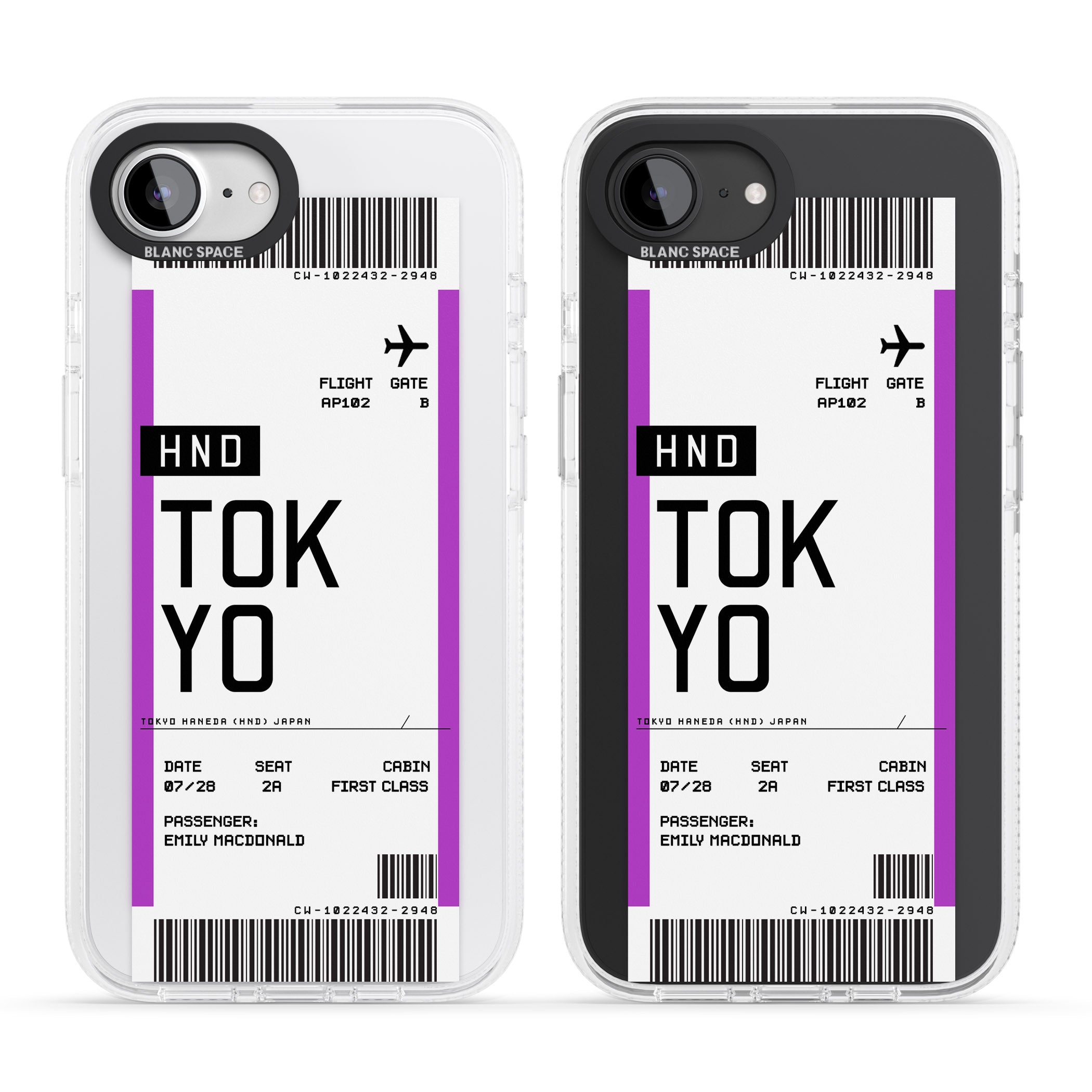 Personalised Tokyo Boarding Pass iPhone 16e Clear Case Impact Air - Blanc Space