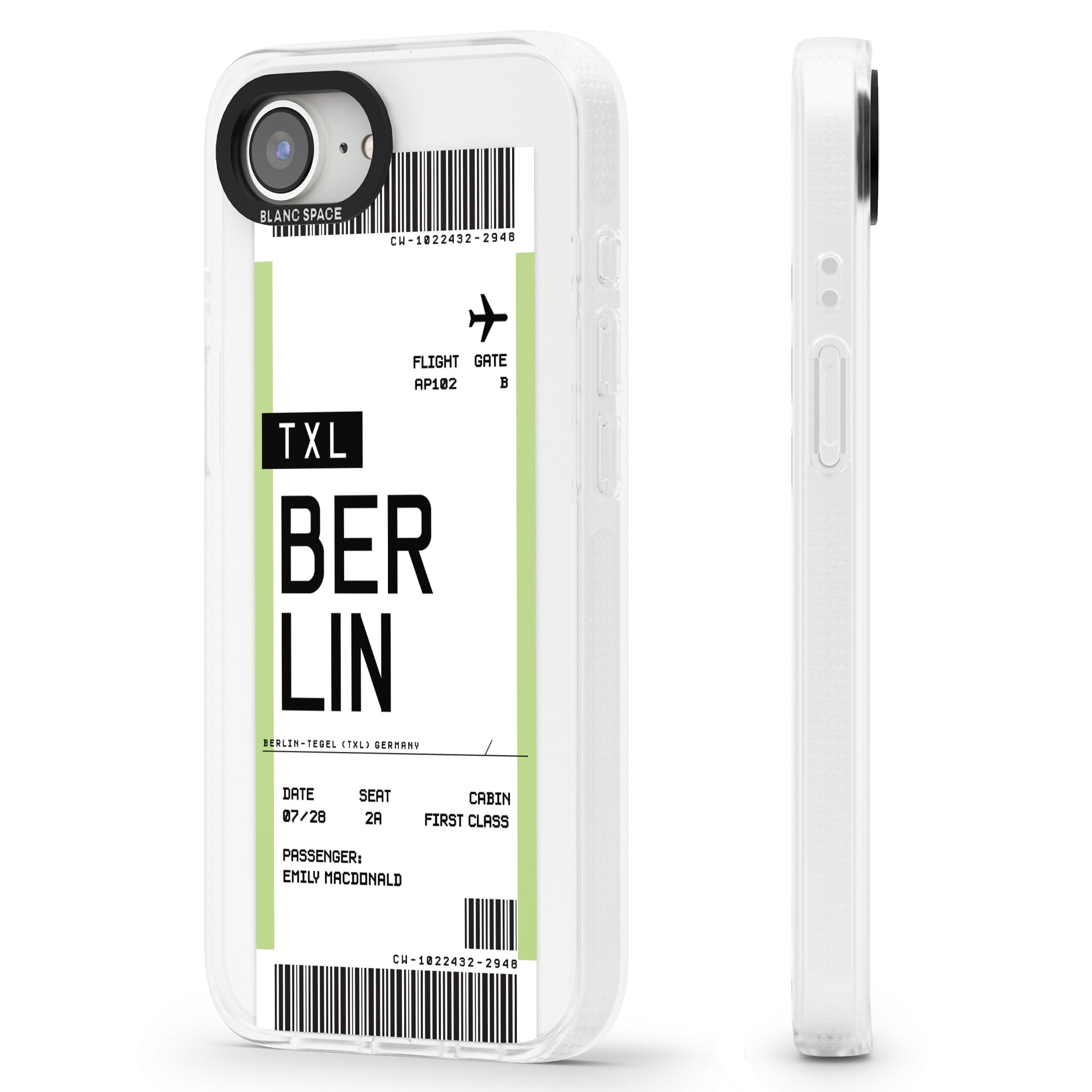 Personalised Berlin Boarding Pass iPhone 16e Clear Case Impact Air - Blanc Space