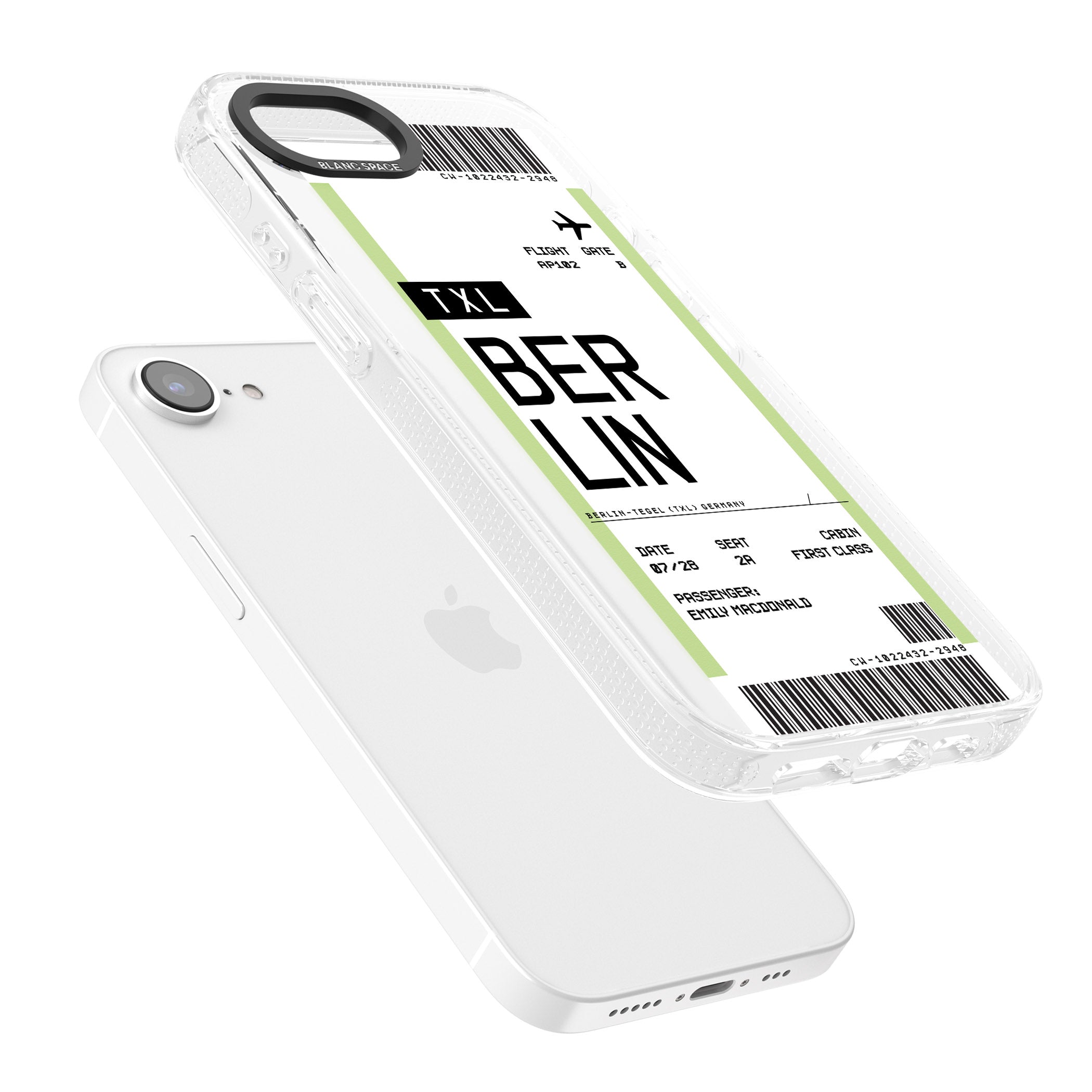 Personalised Berlin Boarding Pass iPhone 16e Clear Case Impact Air - Blanc Space