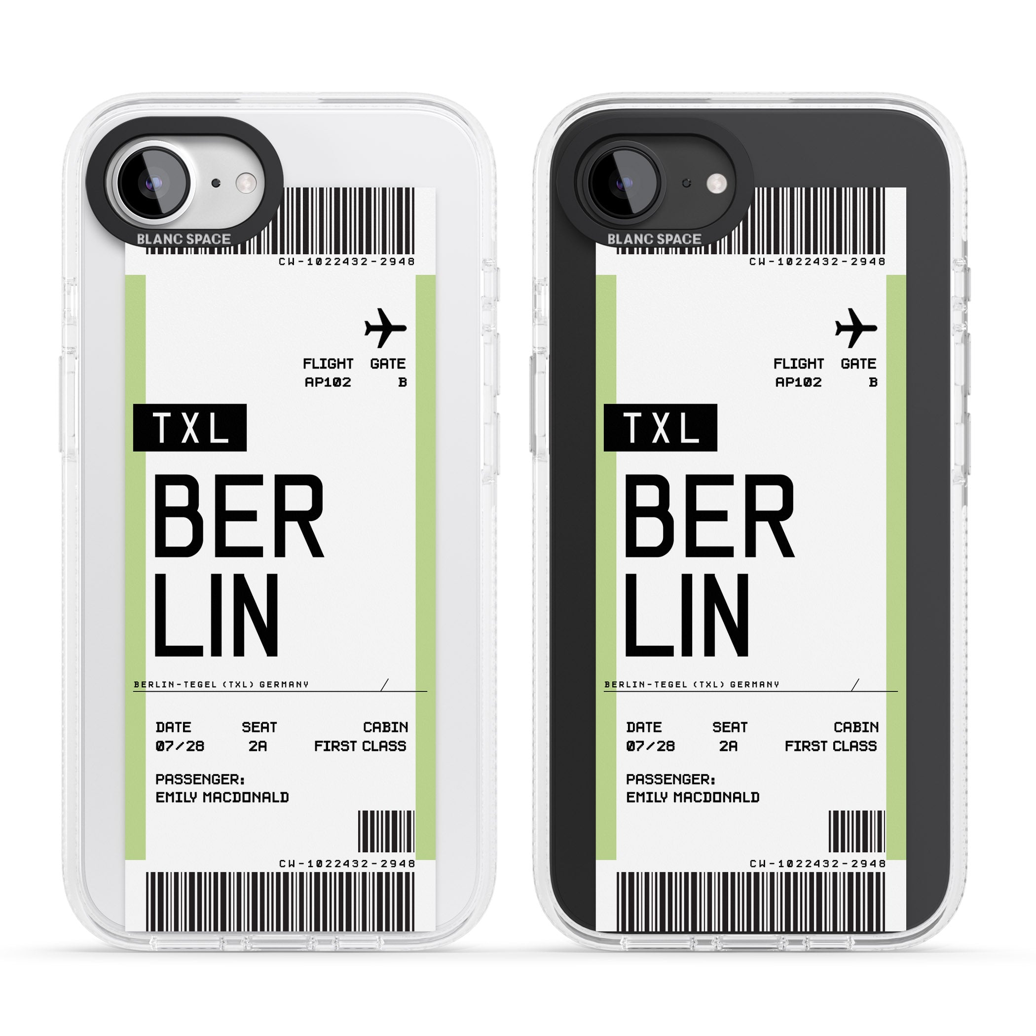 Personalised Berlin Boarding Pass iPhone 16e Clear Case Impact Air - Blanc Space