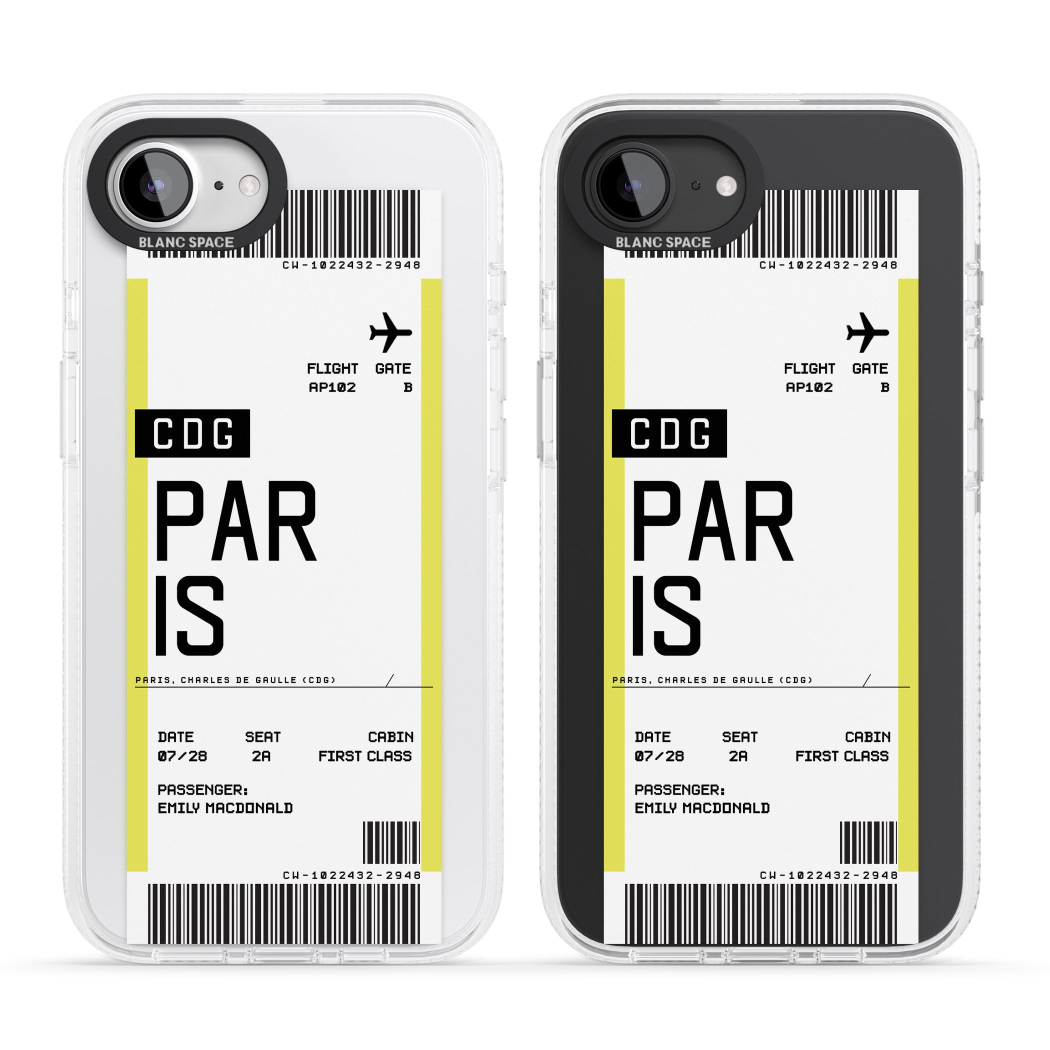Personalised Paris Boarding Pass iPhone 16e Clear Case Impact Air - Blanc Space