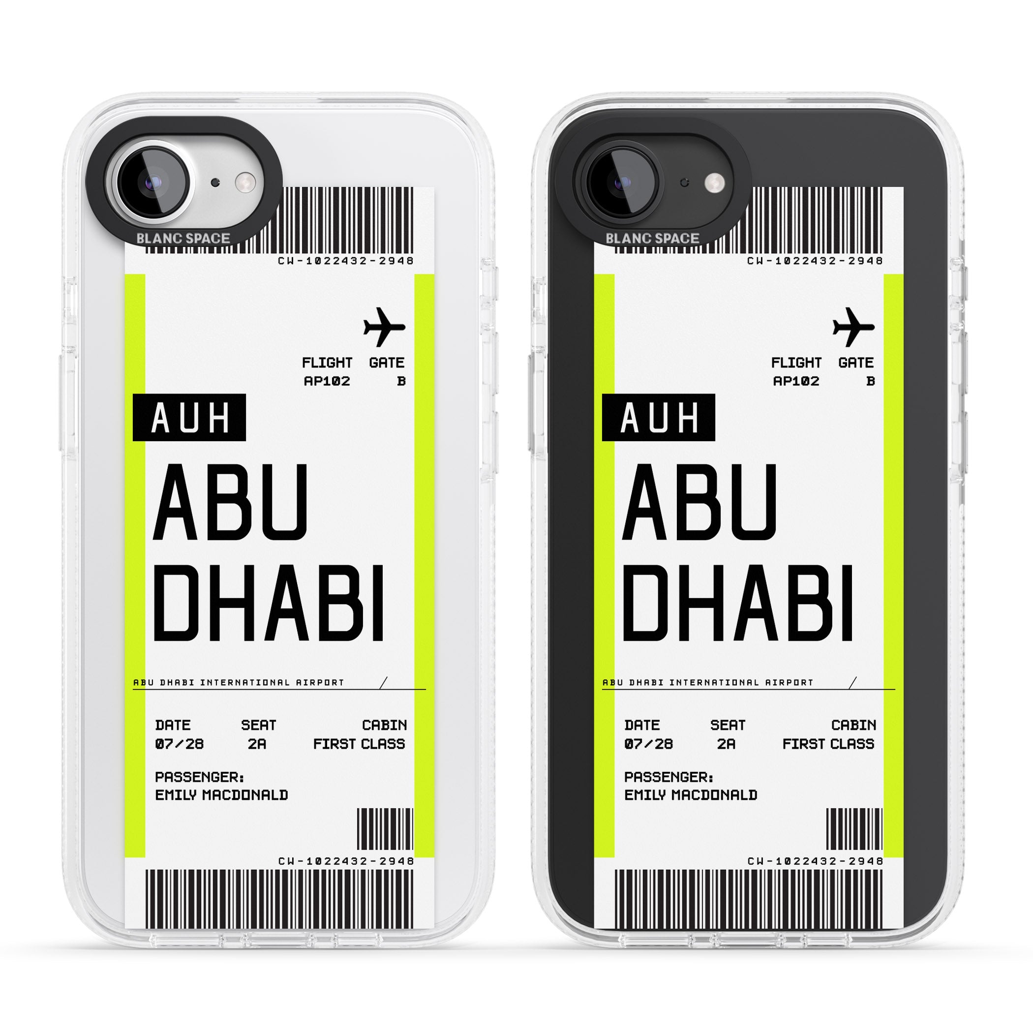 Personalised Abu Dhabi Boarding Pass iPhone 16e Clear Case Impact Air - Blanc Space