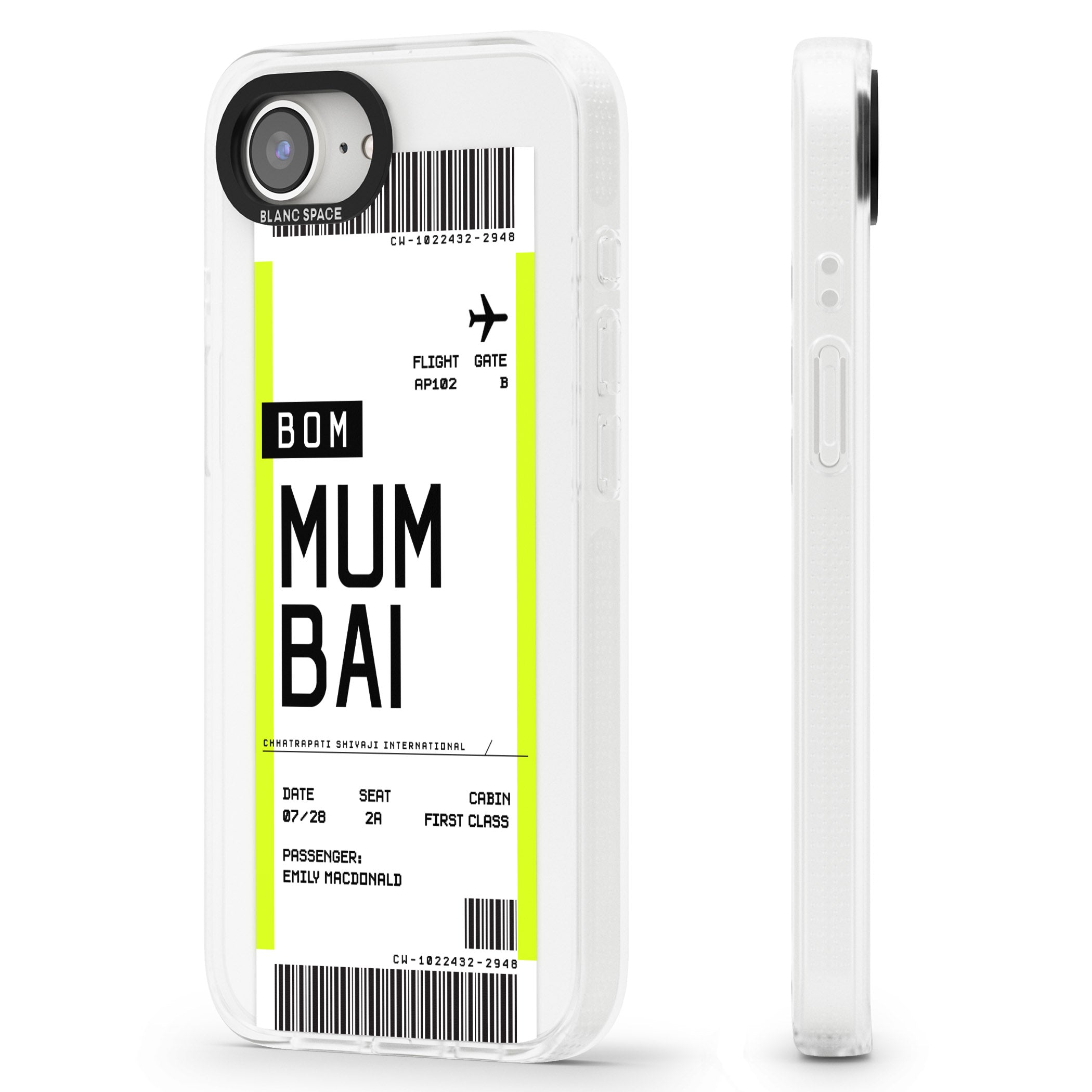 Personalised Mumbai Boarding Pass iPhone 16e Clear Case Impact Air - Blanc Space