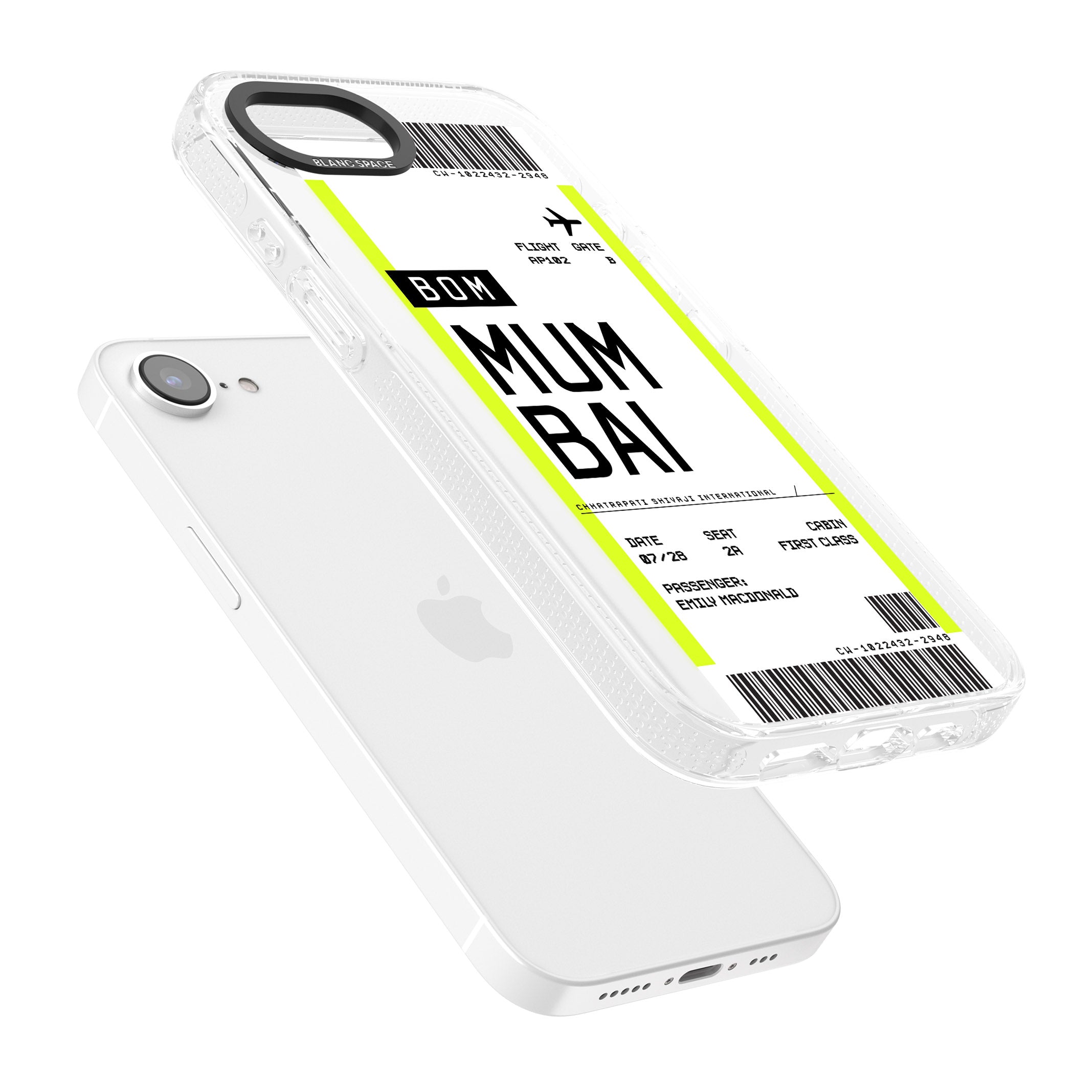 Personalised Mumbai Boarding Pass iPhone 16e Clear Case Impact Air - Blanc Space