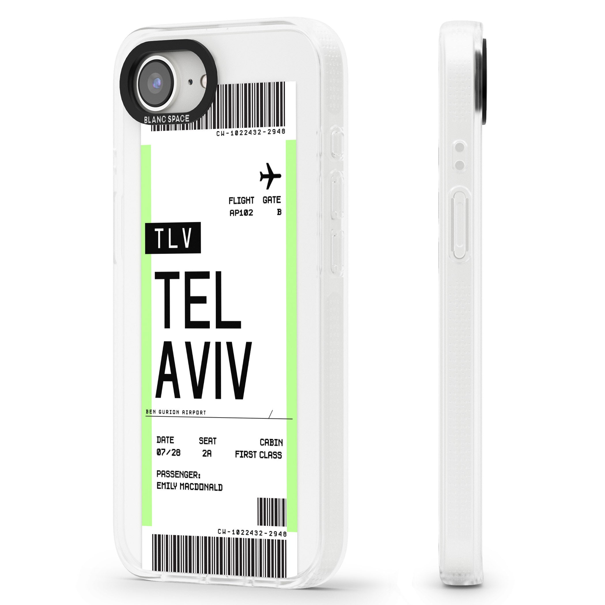 Personalised Tel Aviv Boarding Pass iPhone 16e Clear Case Impact Air - Blanc Space