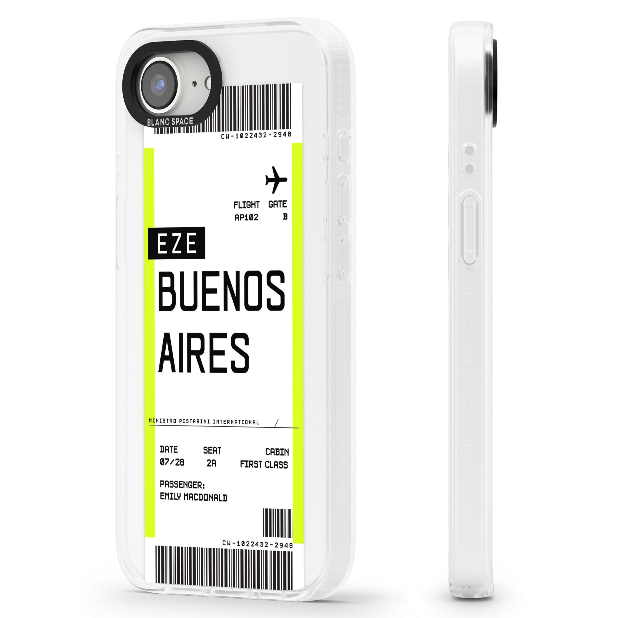 Personalised Buenos Aires Boarding Pass iPhone 16e Clear Case Impact Air - Blanc Space