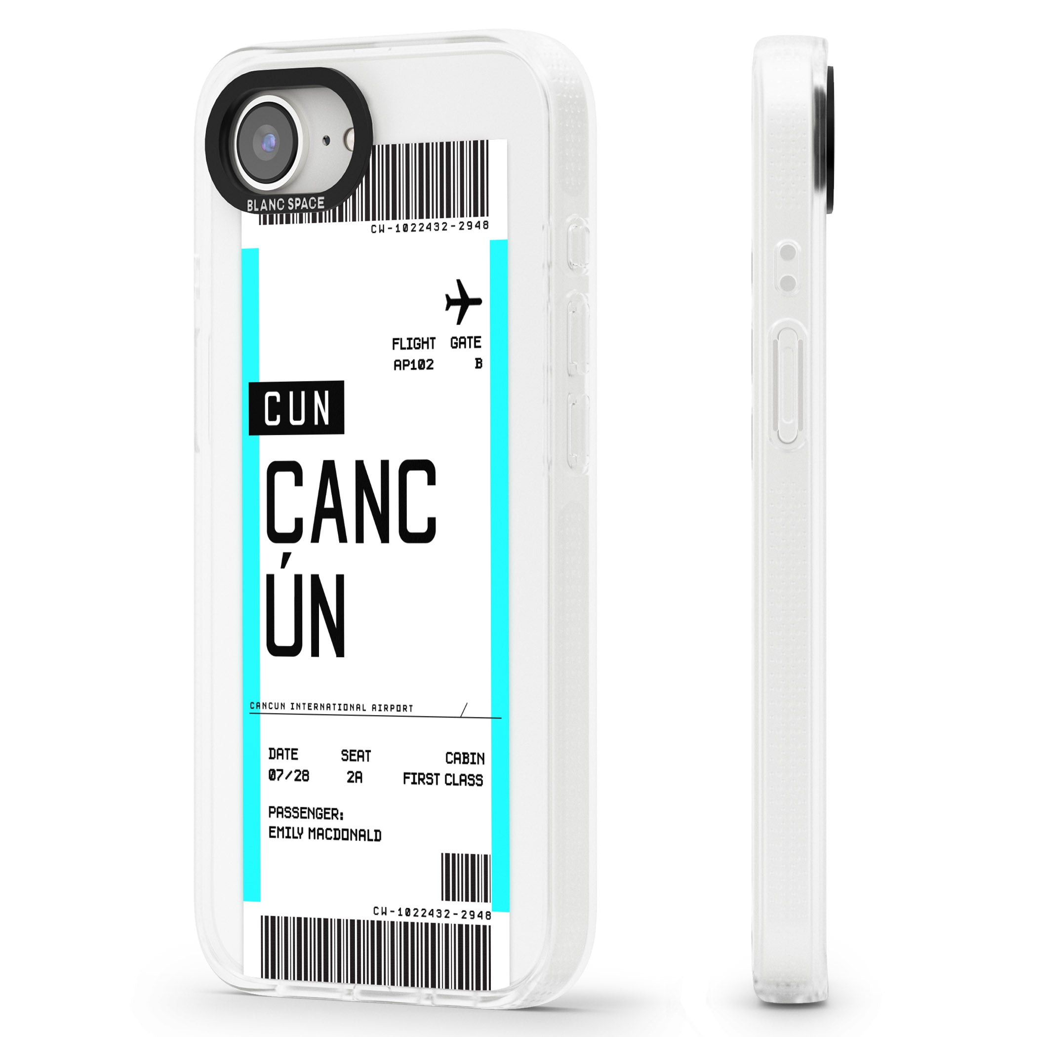 Personalised Cancún Boarding Pass iPhone 16e Clear Case Impact Air - Blanc Space