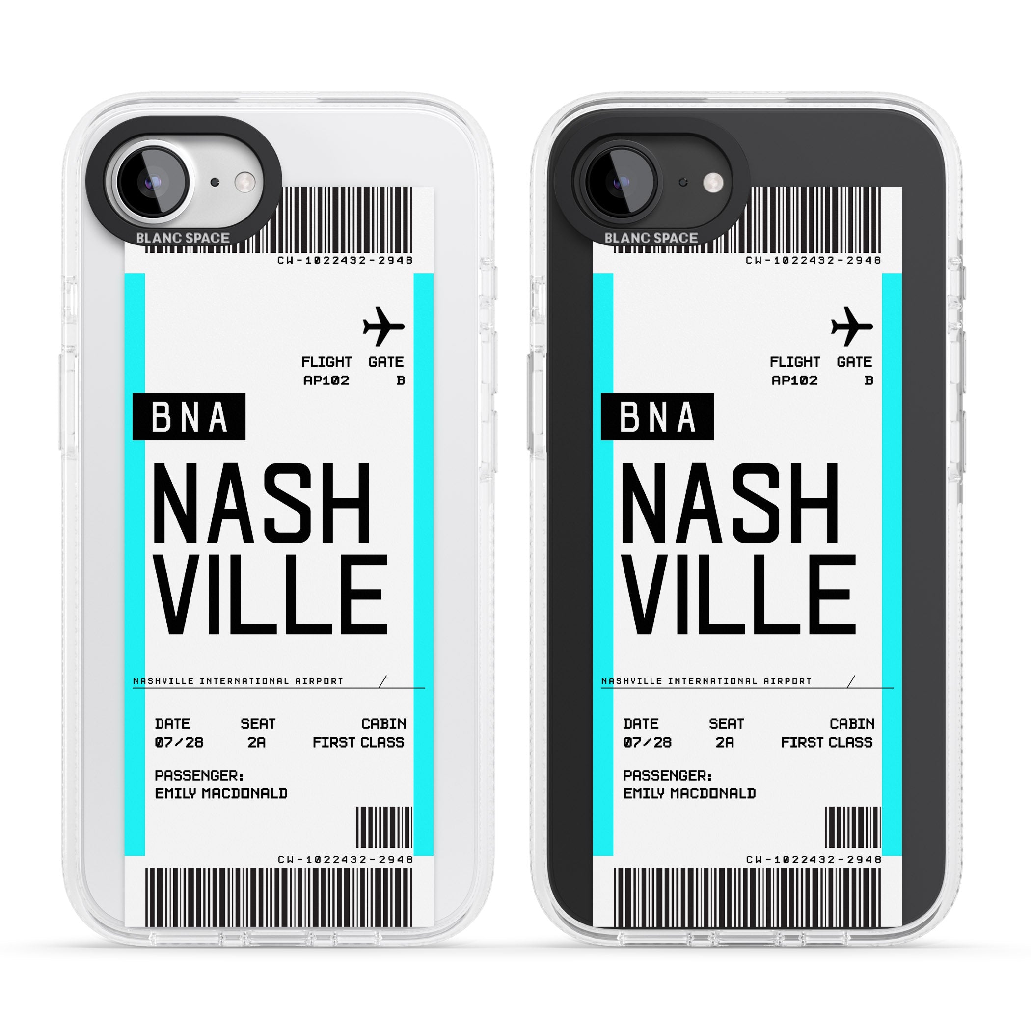 Personalised Nashville Boarding Pass iPhone 16e Clear Case Impact Air - Blanc Space