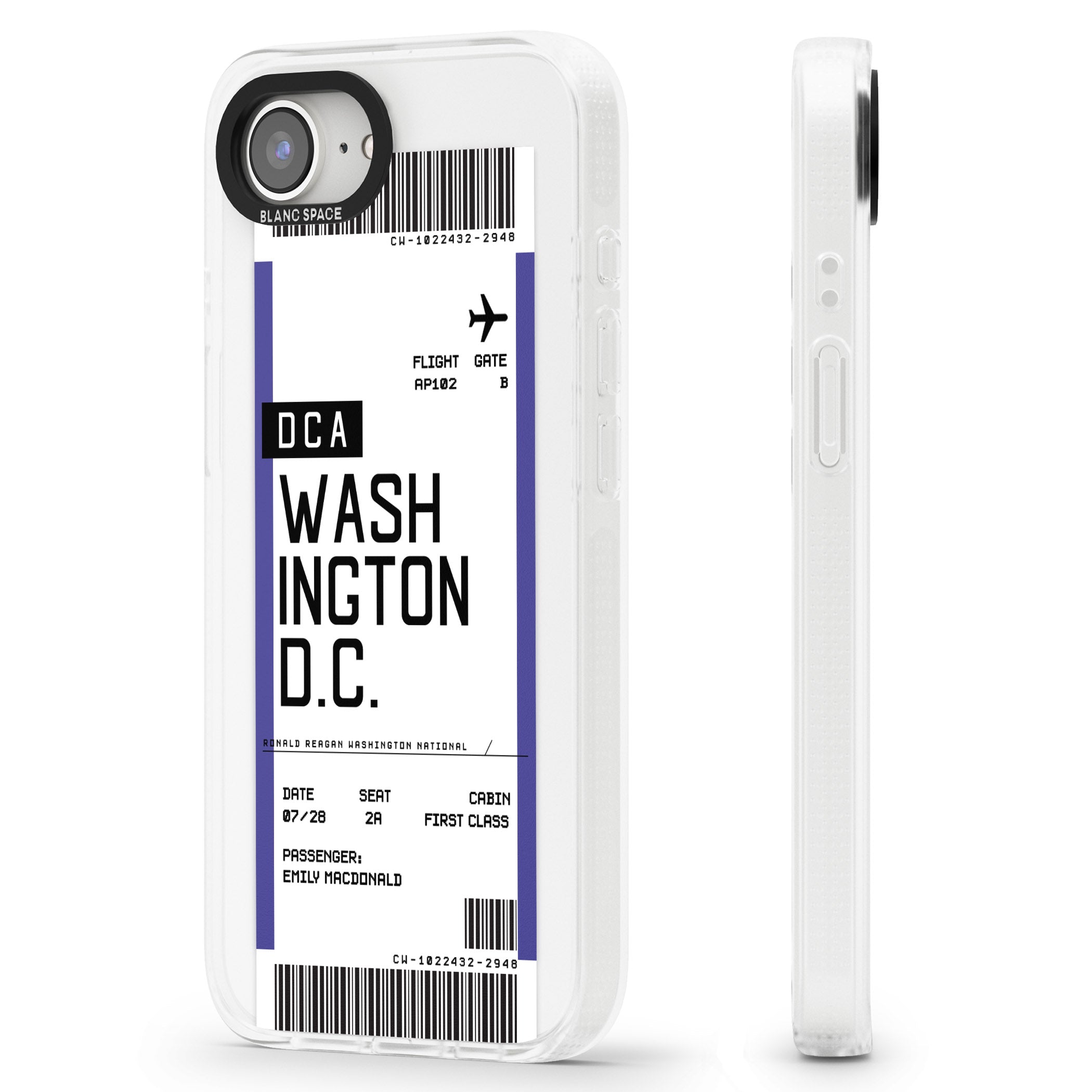 Personalised Washington D.C. Boarding Pass iPhone 16e Clear Case Impact Air - Blanc Space