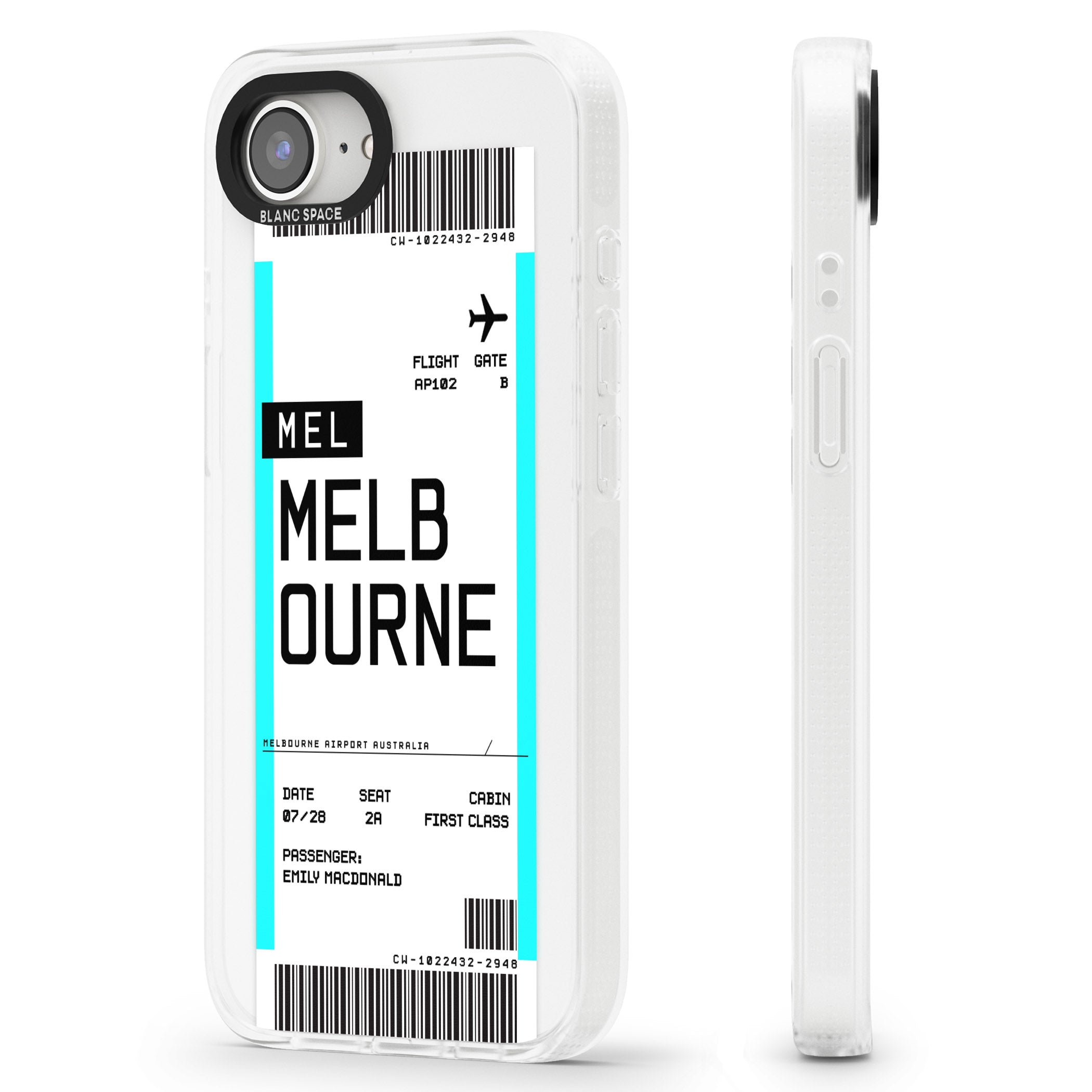 Personalised Melbourne Boarding Pass iPhone 16e Clear Case Impact Air - Blanc Space