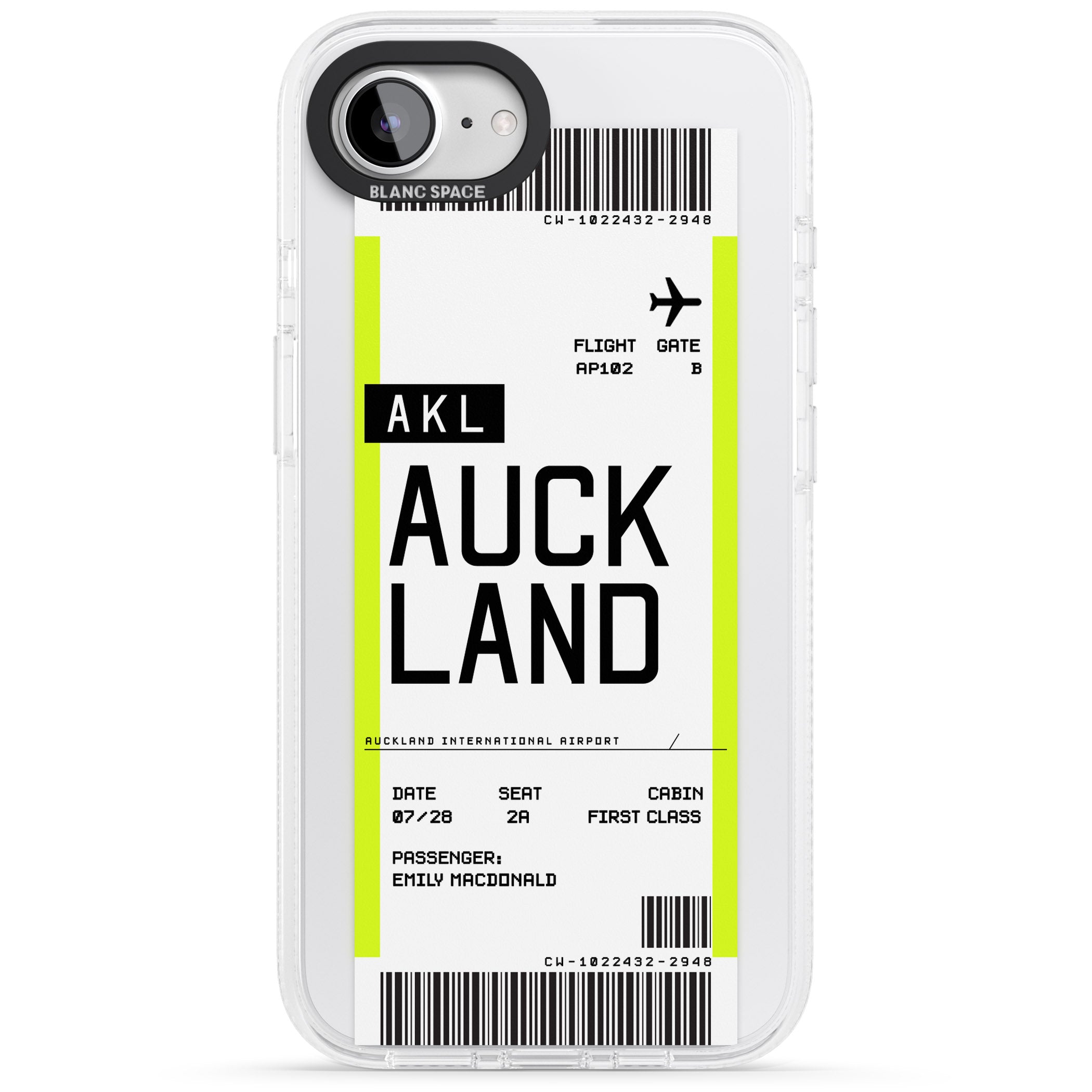 Personalised Auckland Boarding Pass iPhone 16e Clear Case Impact Air - Blanc Space