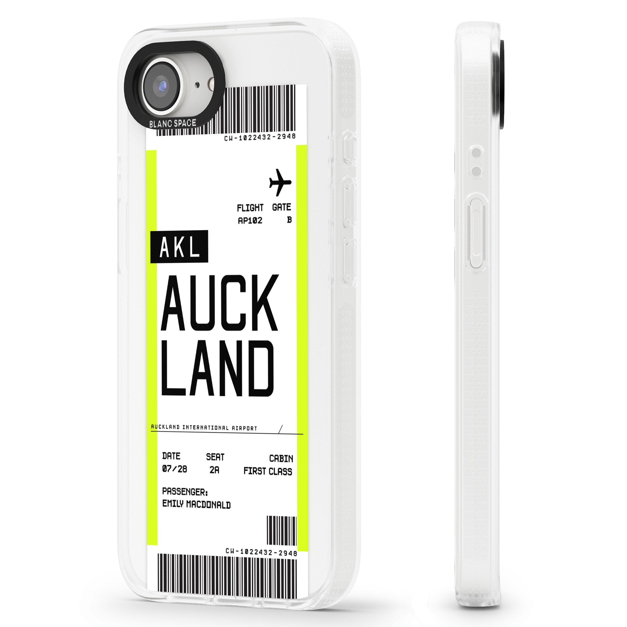 Personalised Auckland Boarding Pass iPhone 16e Clear Case Impact Air - Blanc Space