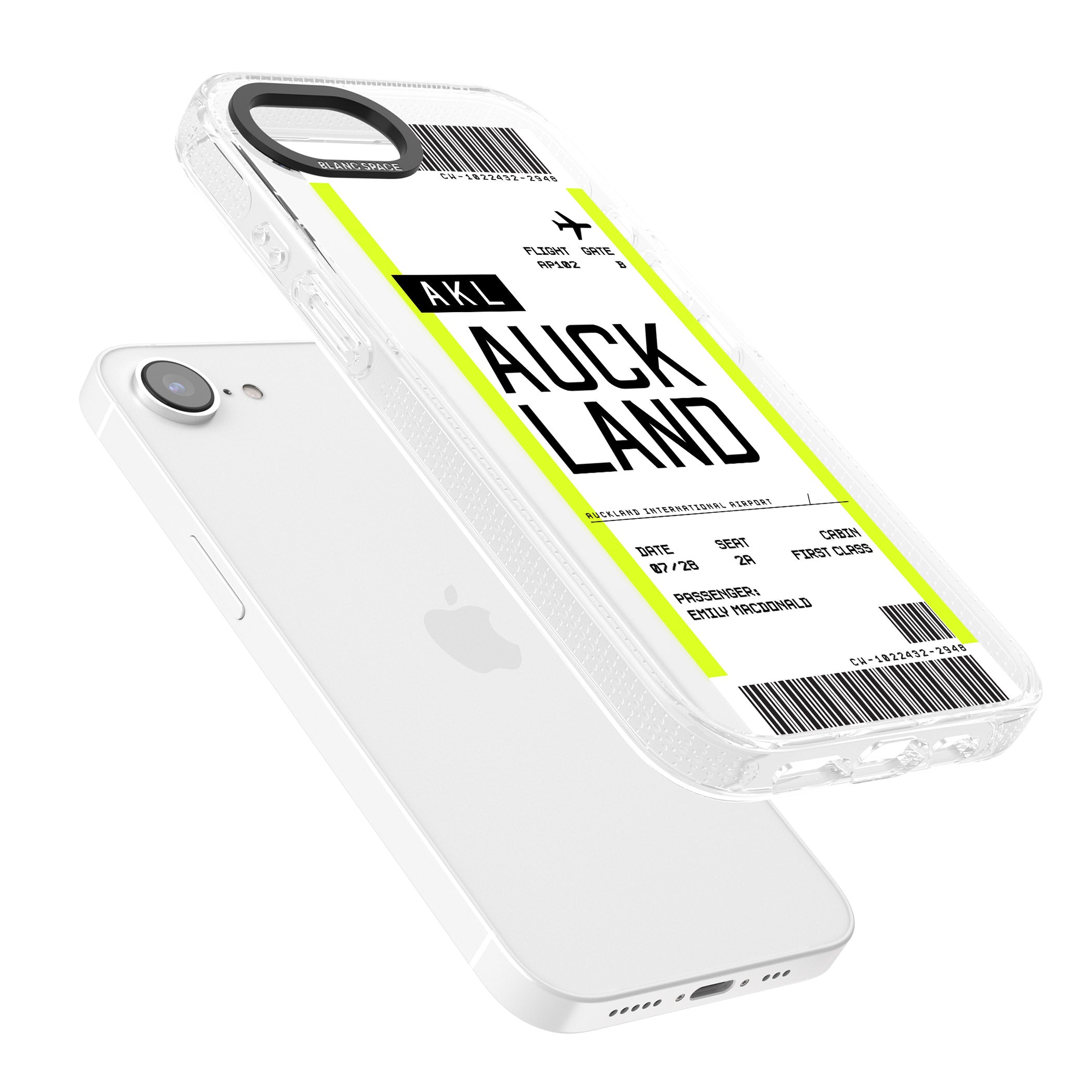 Personalised Auckland Boarding Pass iPhone 16e Clear Case Impact Air - Blanc Space
